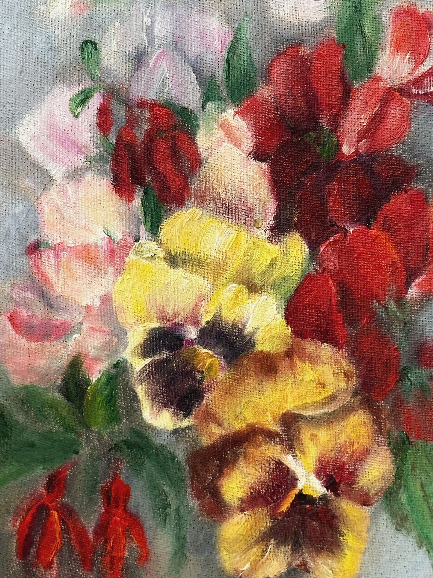 Vintage Still Life Flowers Pansies Oil On Board Signed ICCF