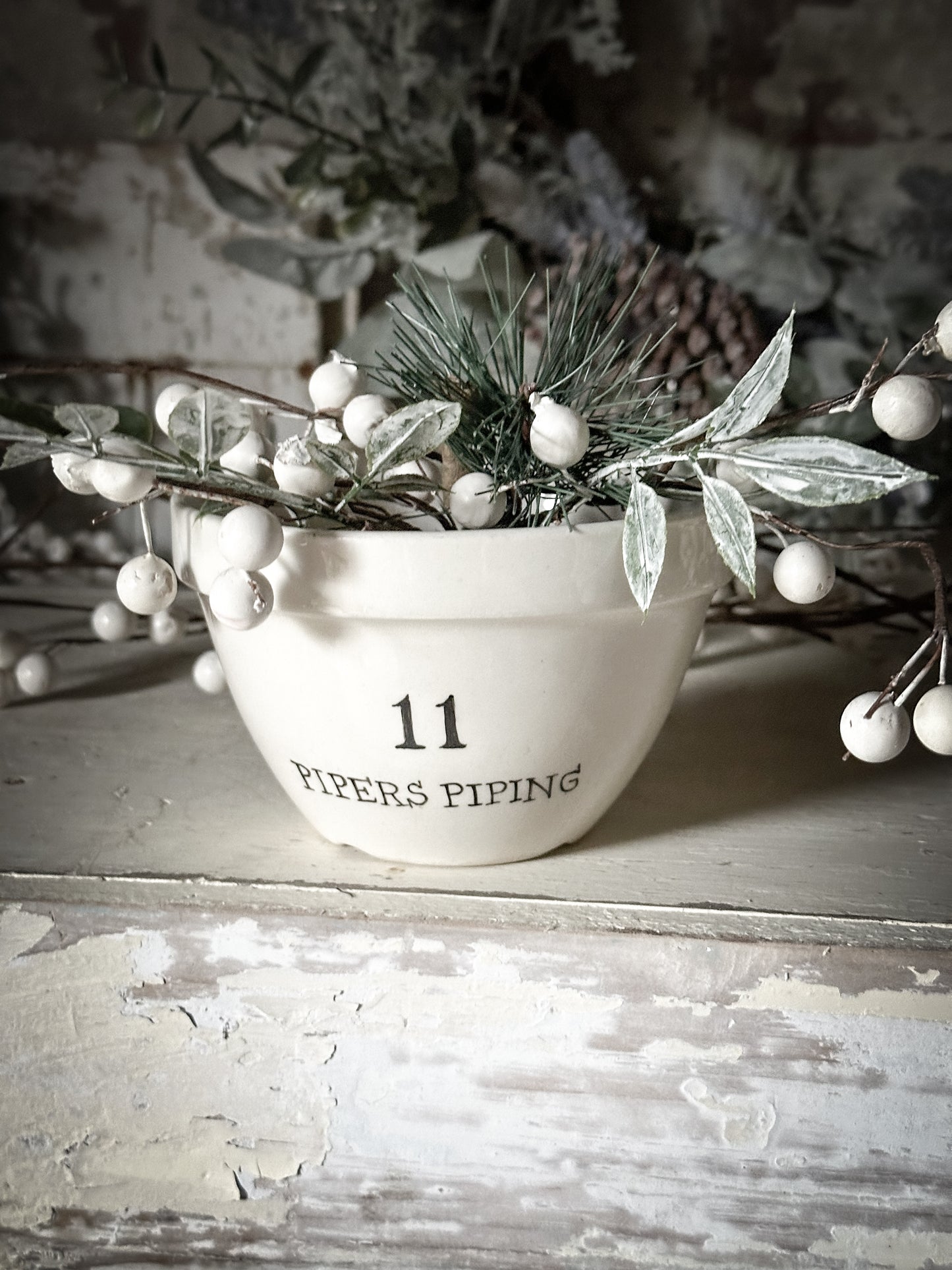 A beautiful vintage Illustrated Ironstone pudding bowl with a hand painted quote