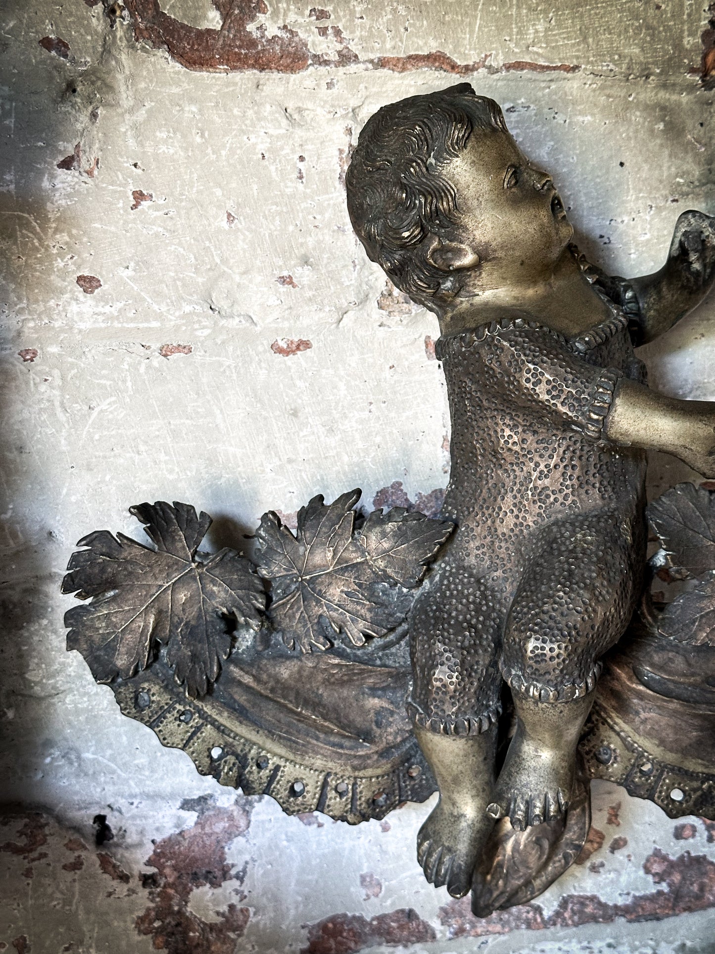 Antique French Brass Cherub Prayer Screen Decoration