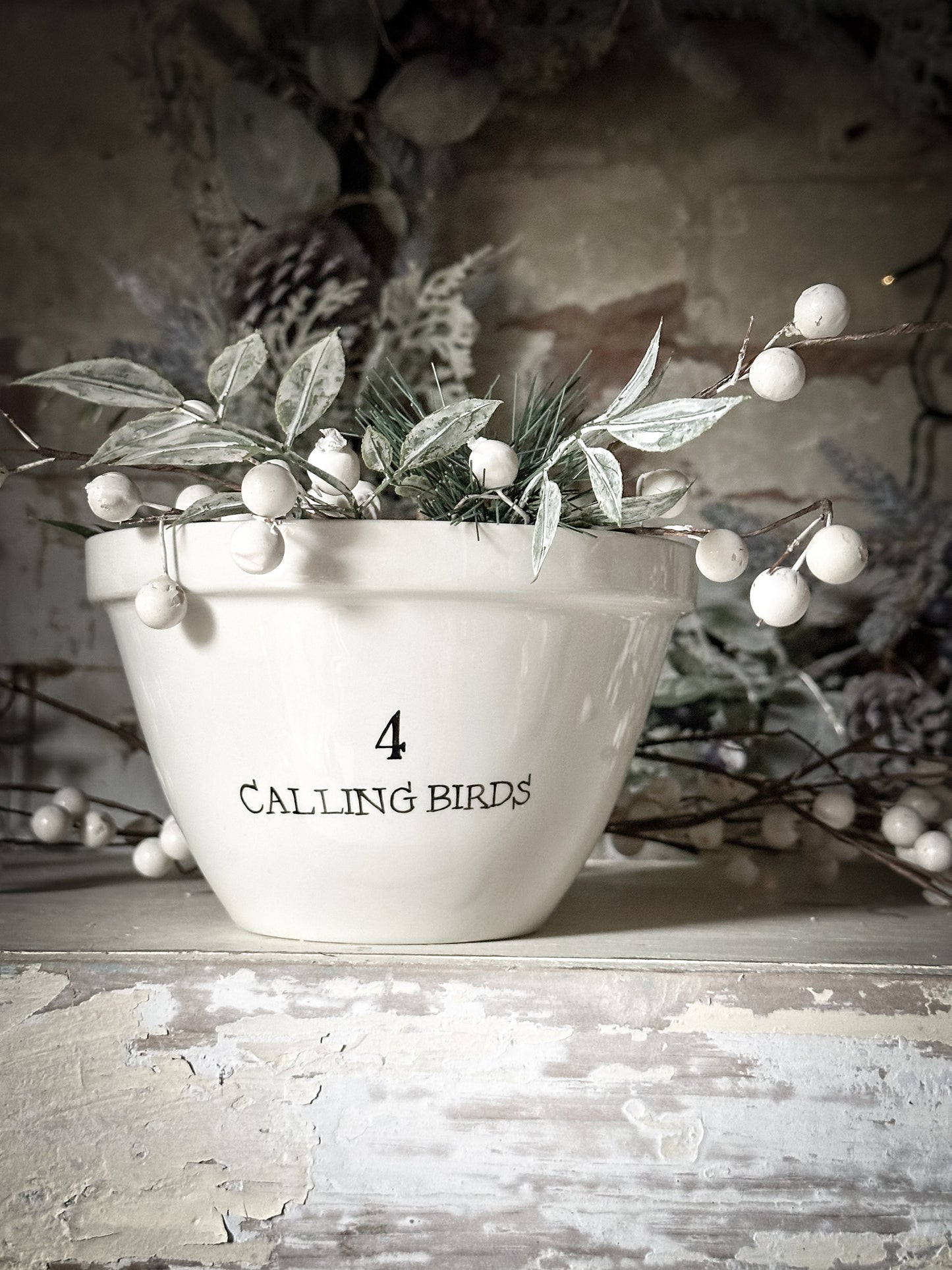 A beautiful vintage Illustrated Ironstone pudding bowl with a hand painted quote