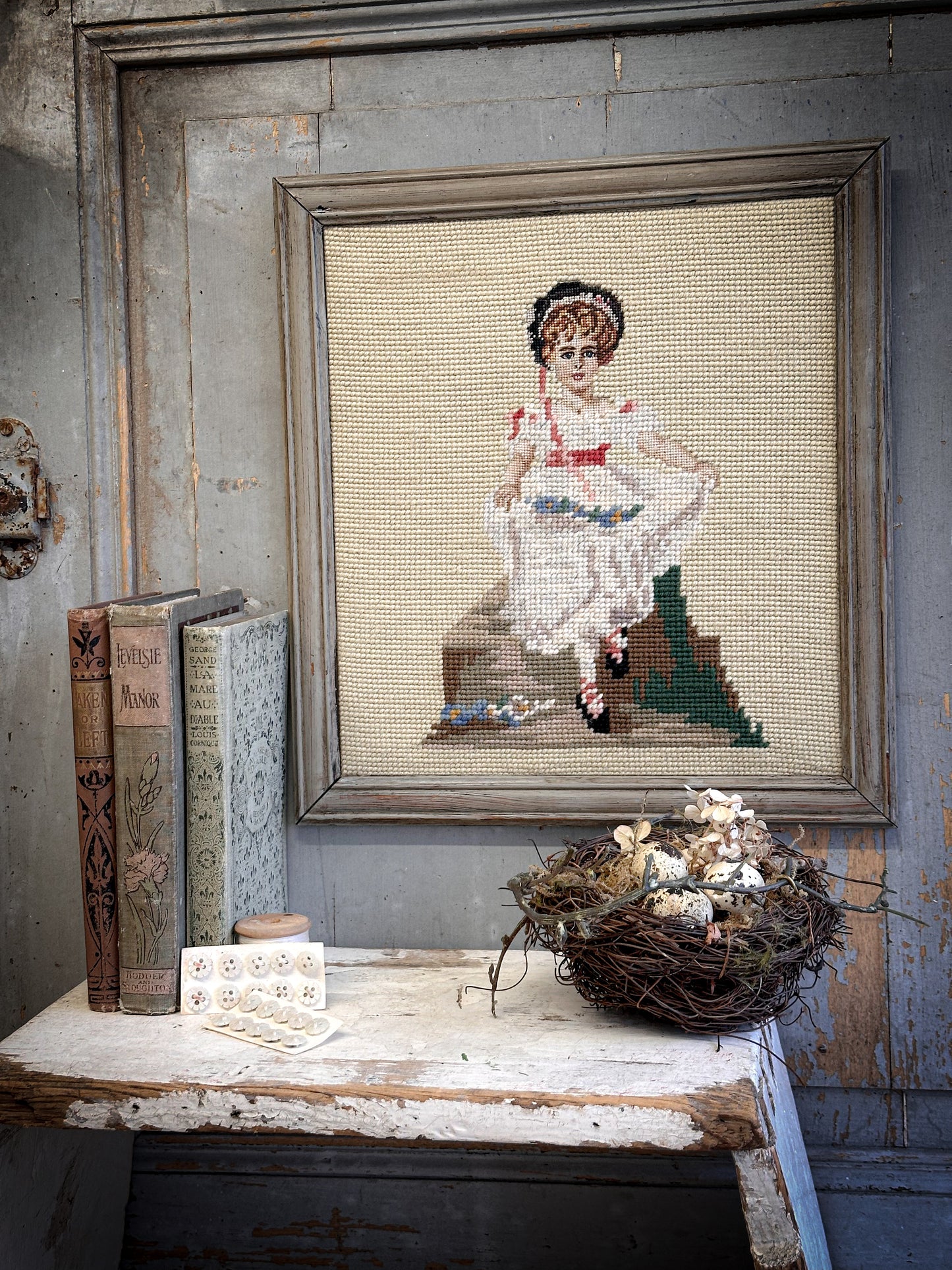 Antique Needlepoint Picture – Country House Style