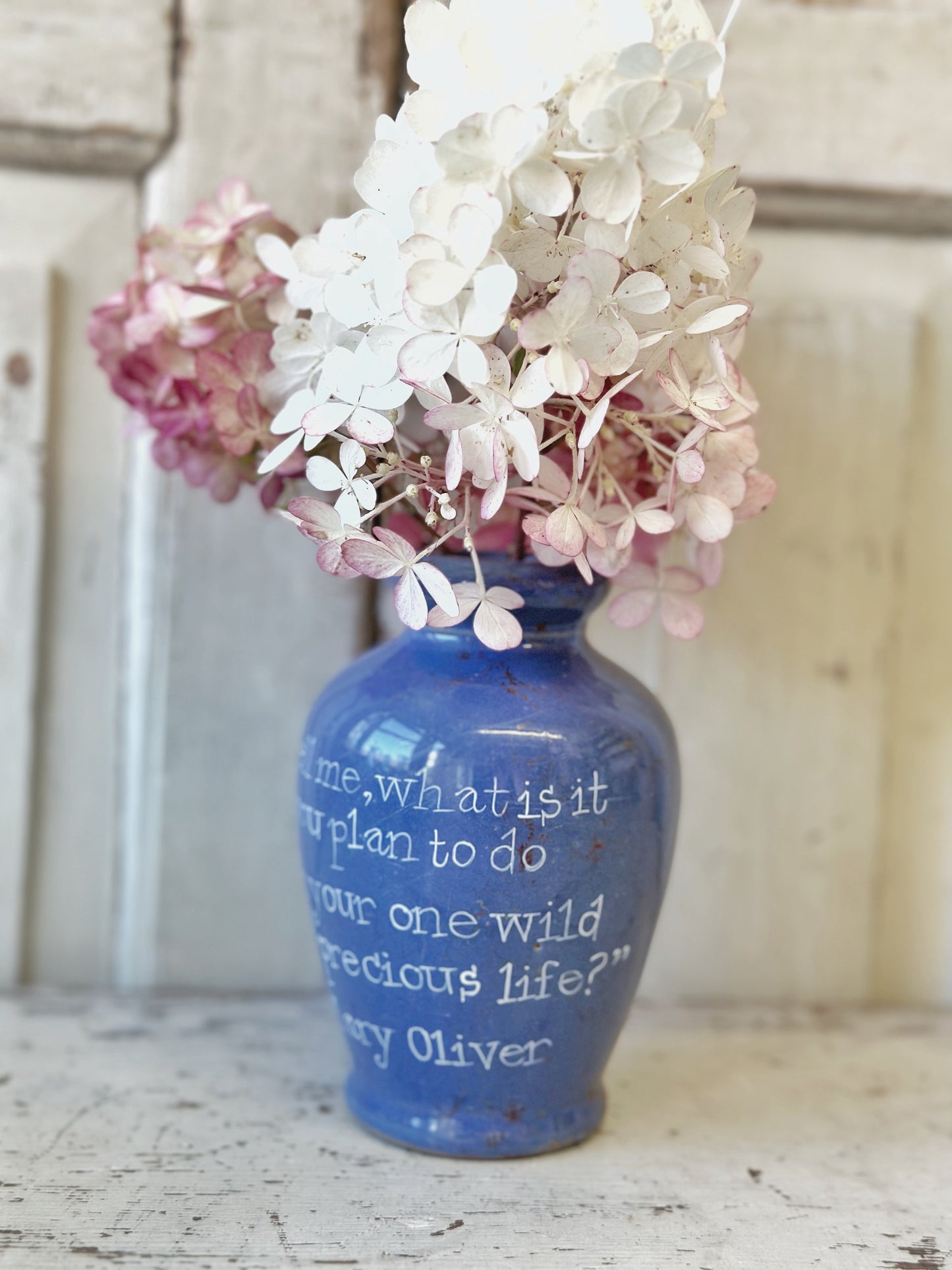 Victorian unearthed stoneware pottery Ronuk polish bottle with a hand painted quote