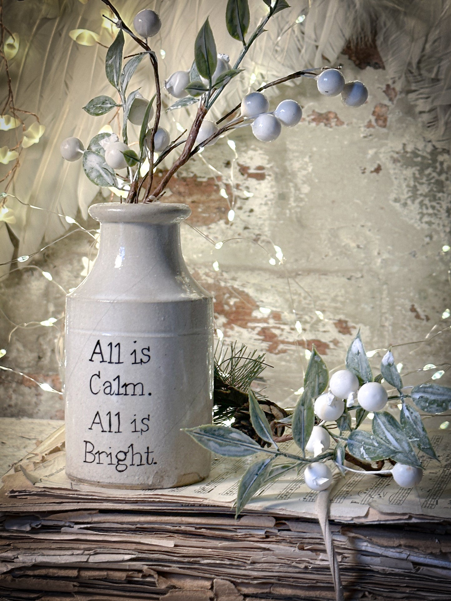 A hand painted vintage Victorian bottle or candle holder