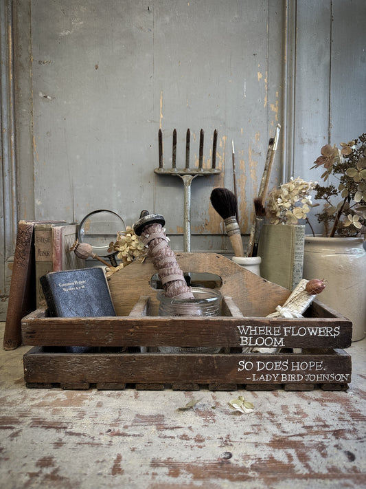A Vintage Wooden Garden Trug With Hand Painted Quote