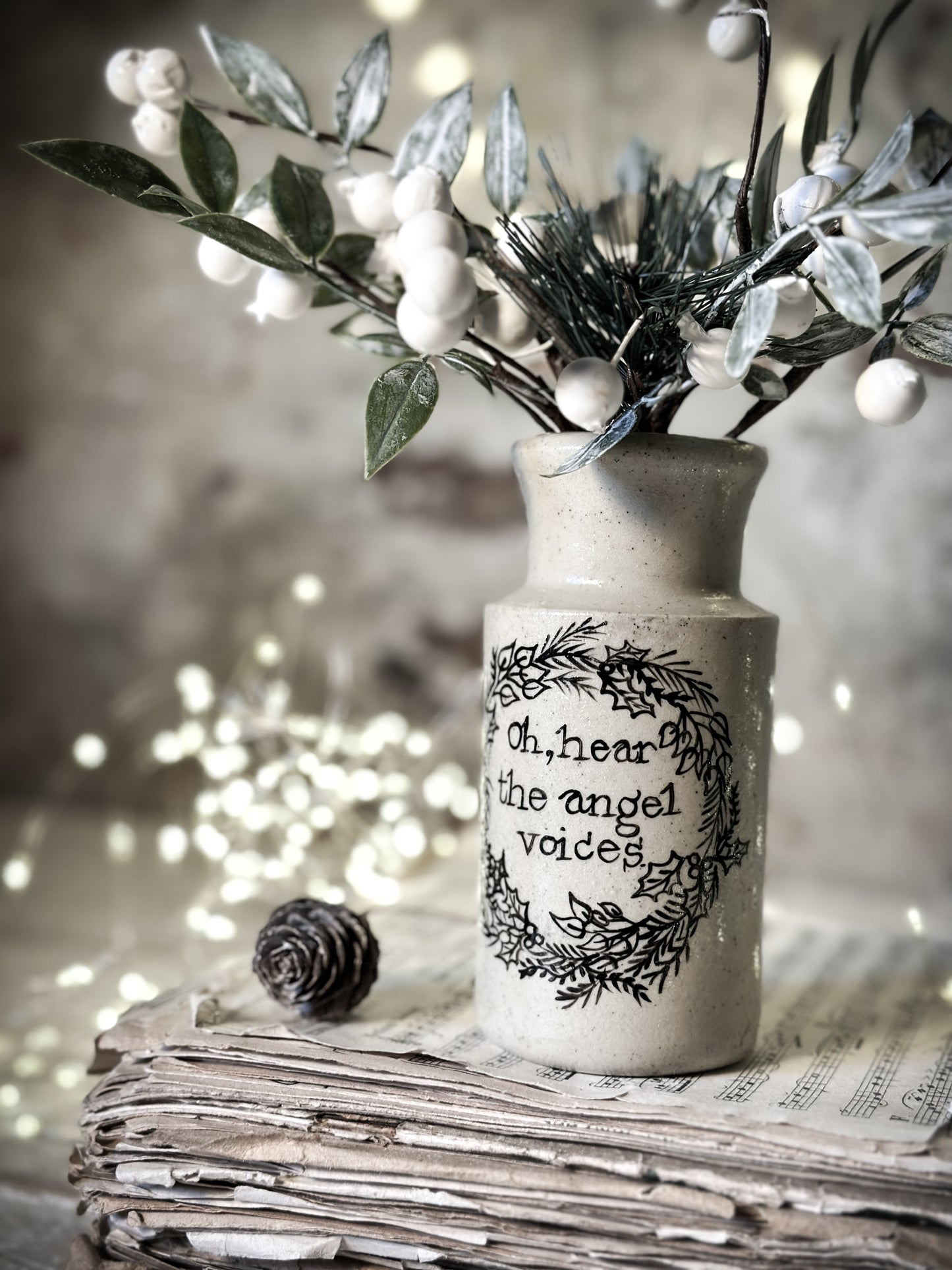 A hand painted and illustrated vintage Victorian bottle