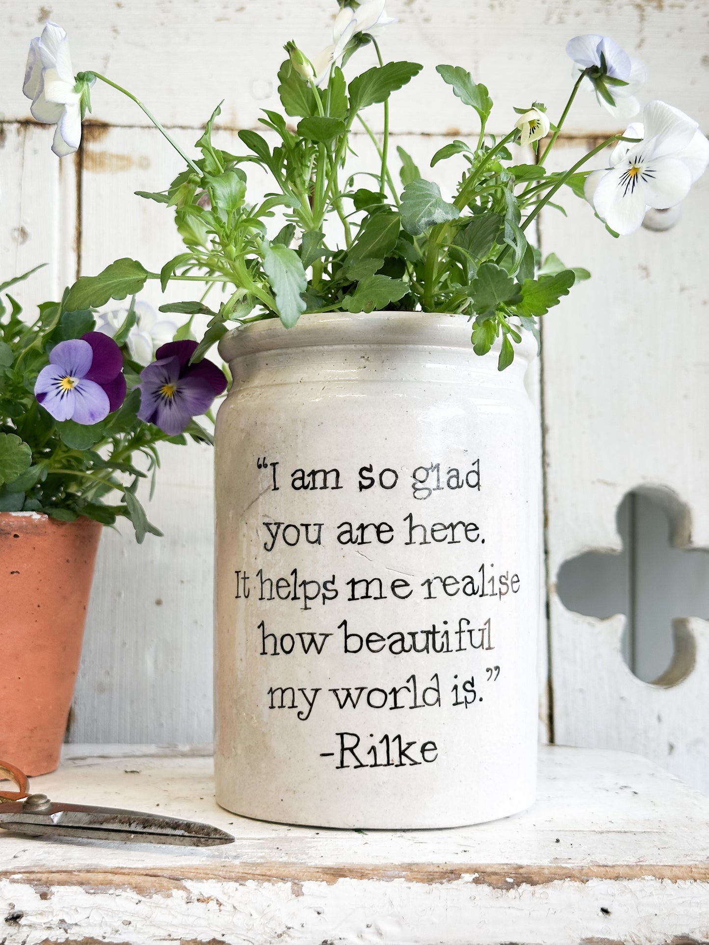 “I’m So Glad” Large Painted Stoneware Pot