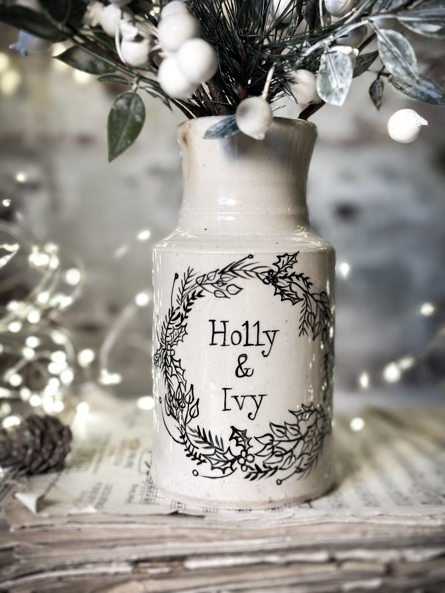 A Victorian unearthed stoneware pottery bottle with a hand painted quote