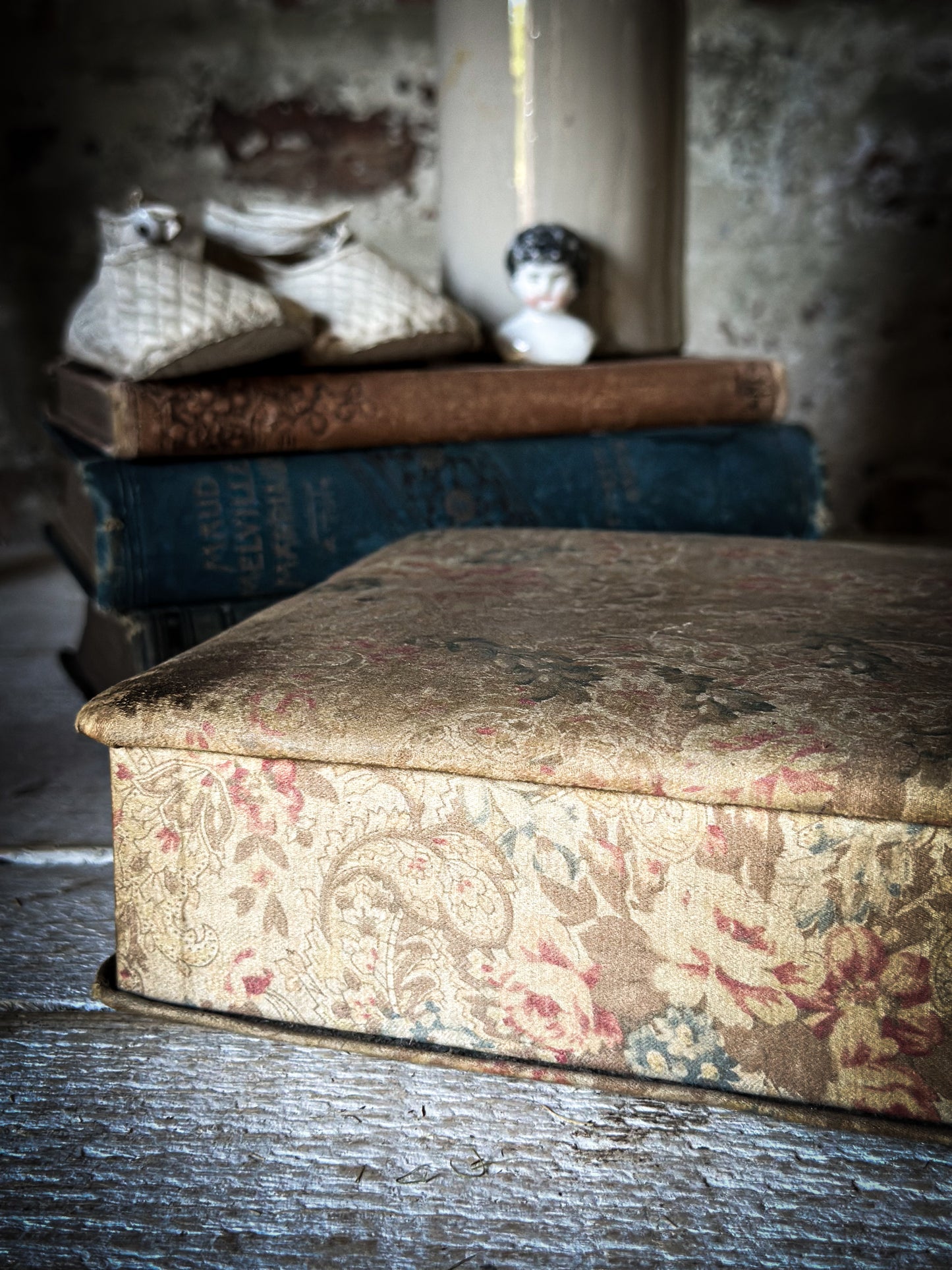 A Pretty French Paisley Fabric Covered Box