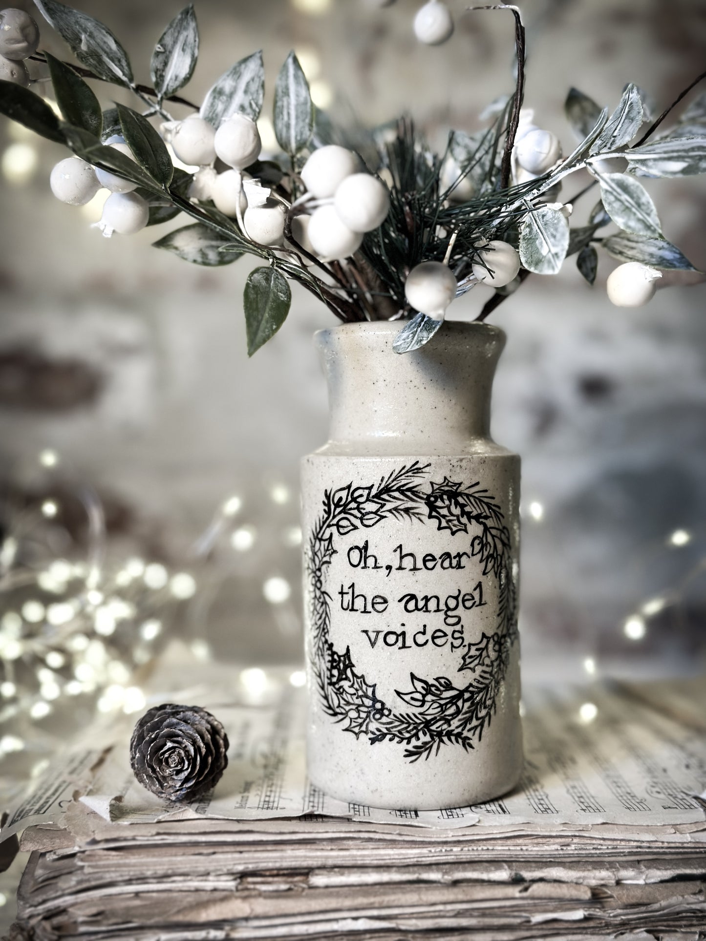 A hand painted and illustrated vintage Victorian bottle