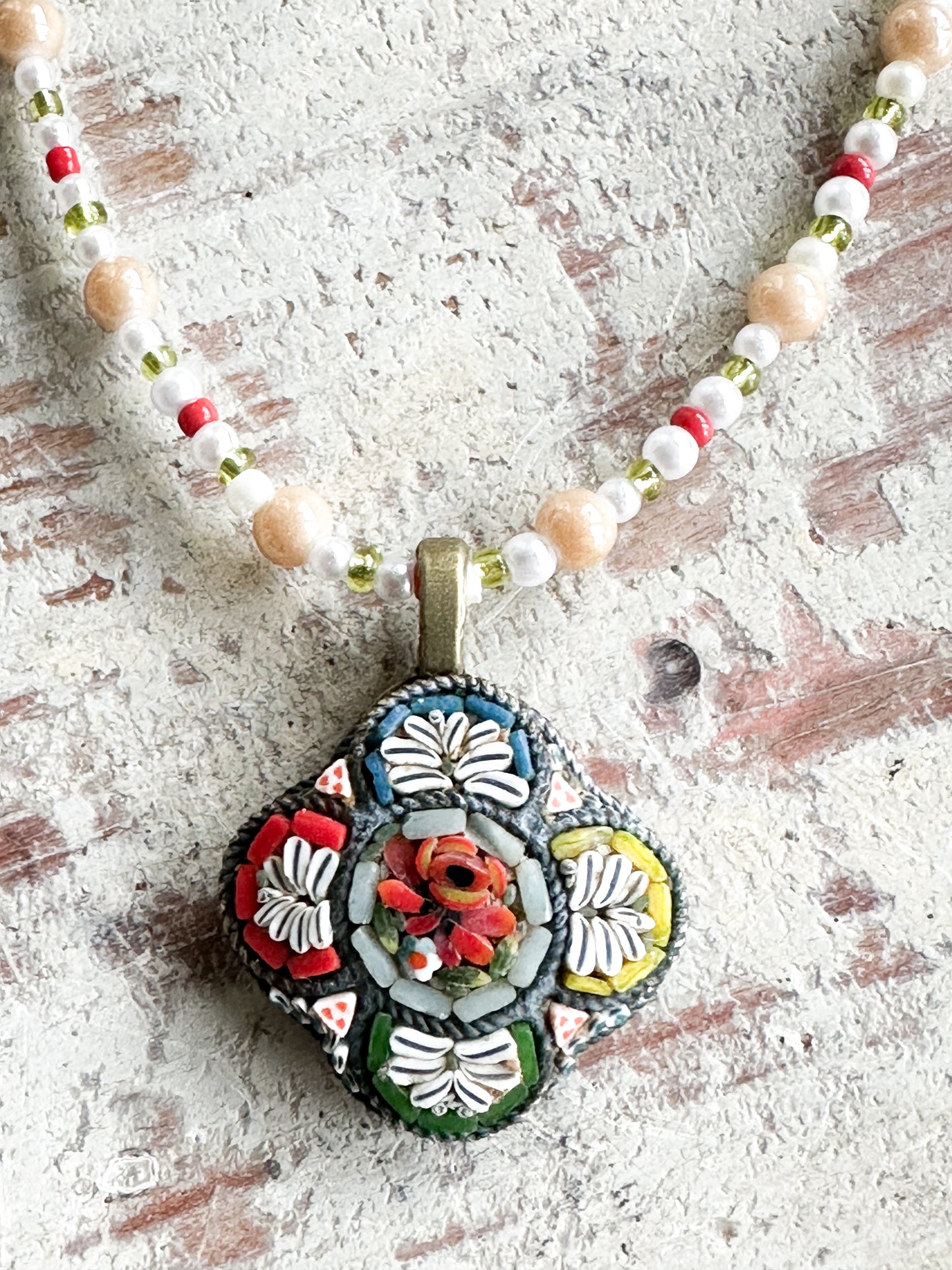 Found Object Antique Micro Mosaic Necklace by Jealous Moon Jewellery