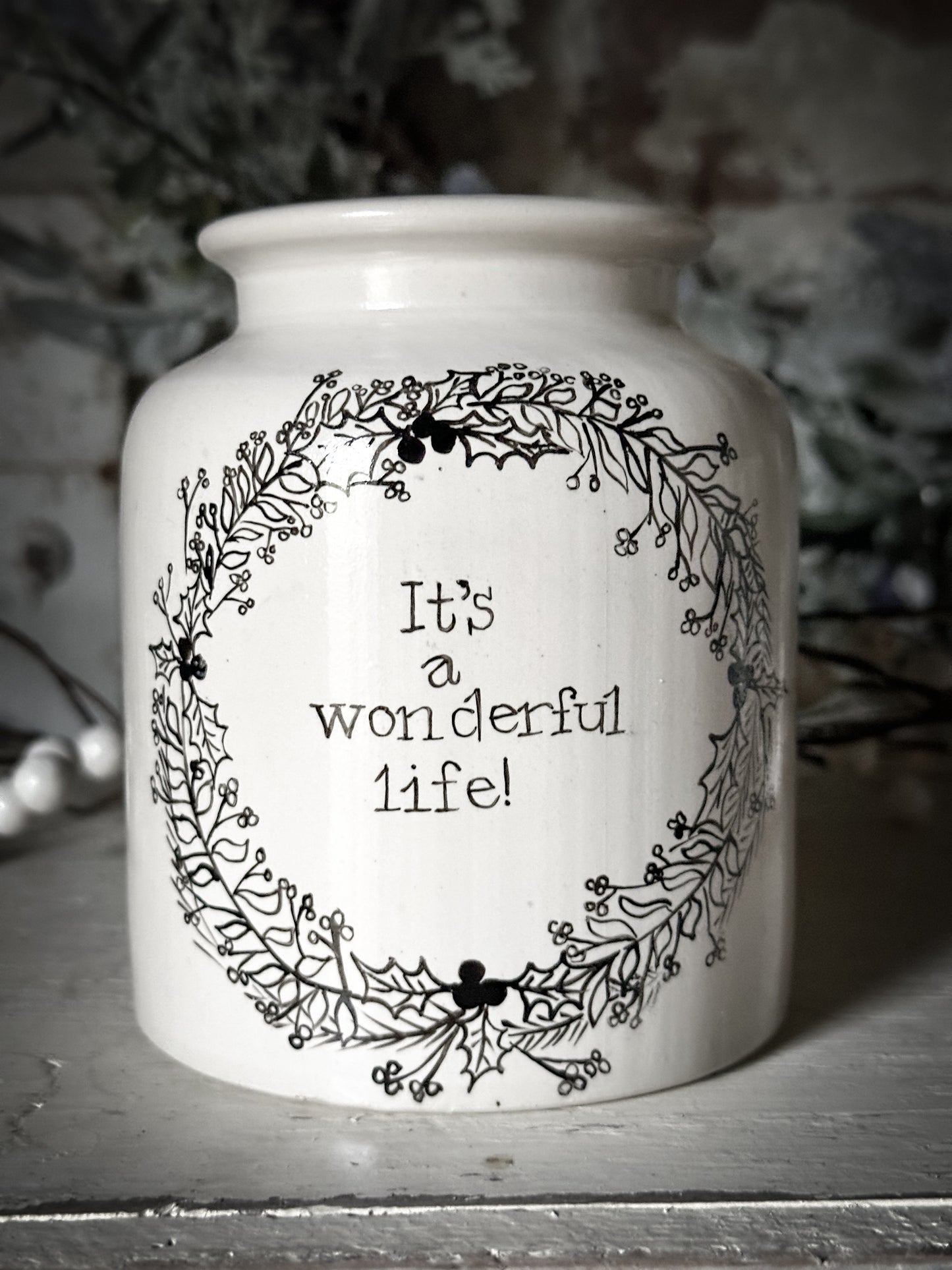 A hand painted and illustrated vintage French mustard jar