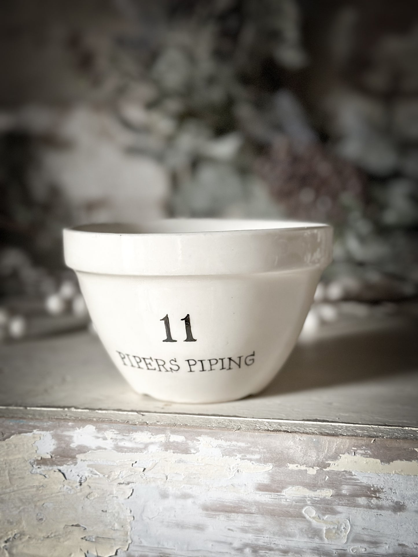 A beautiful vintage Illustrated Ironstone pudding bowl with a hand painted quote