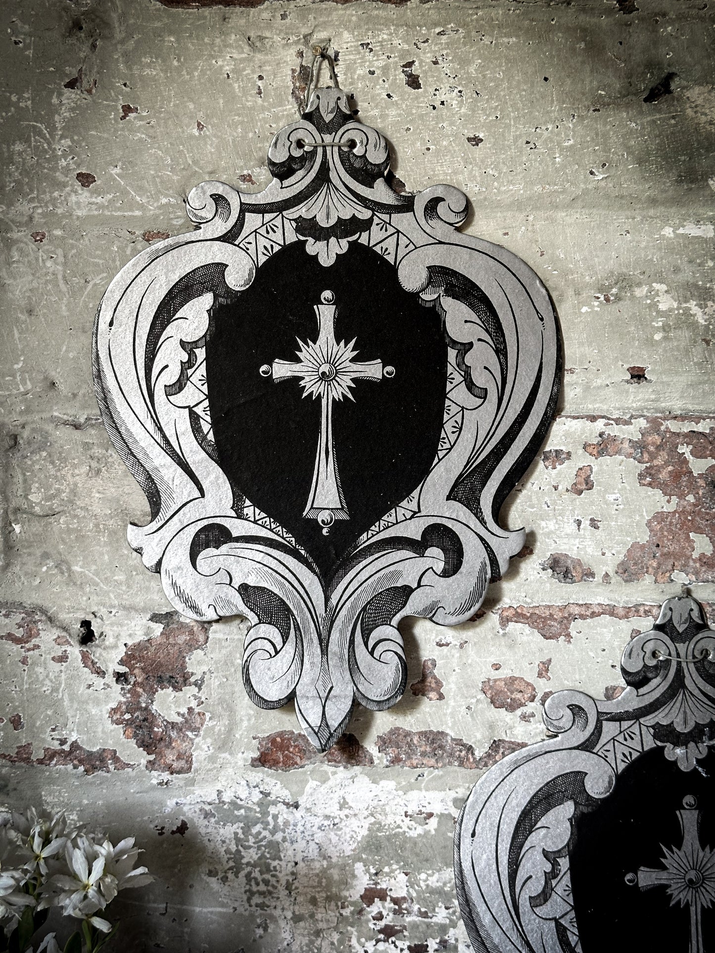 A Rare Antique French Sacred Heart Card Banner