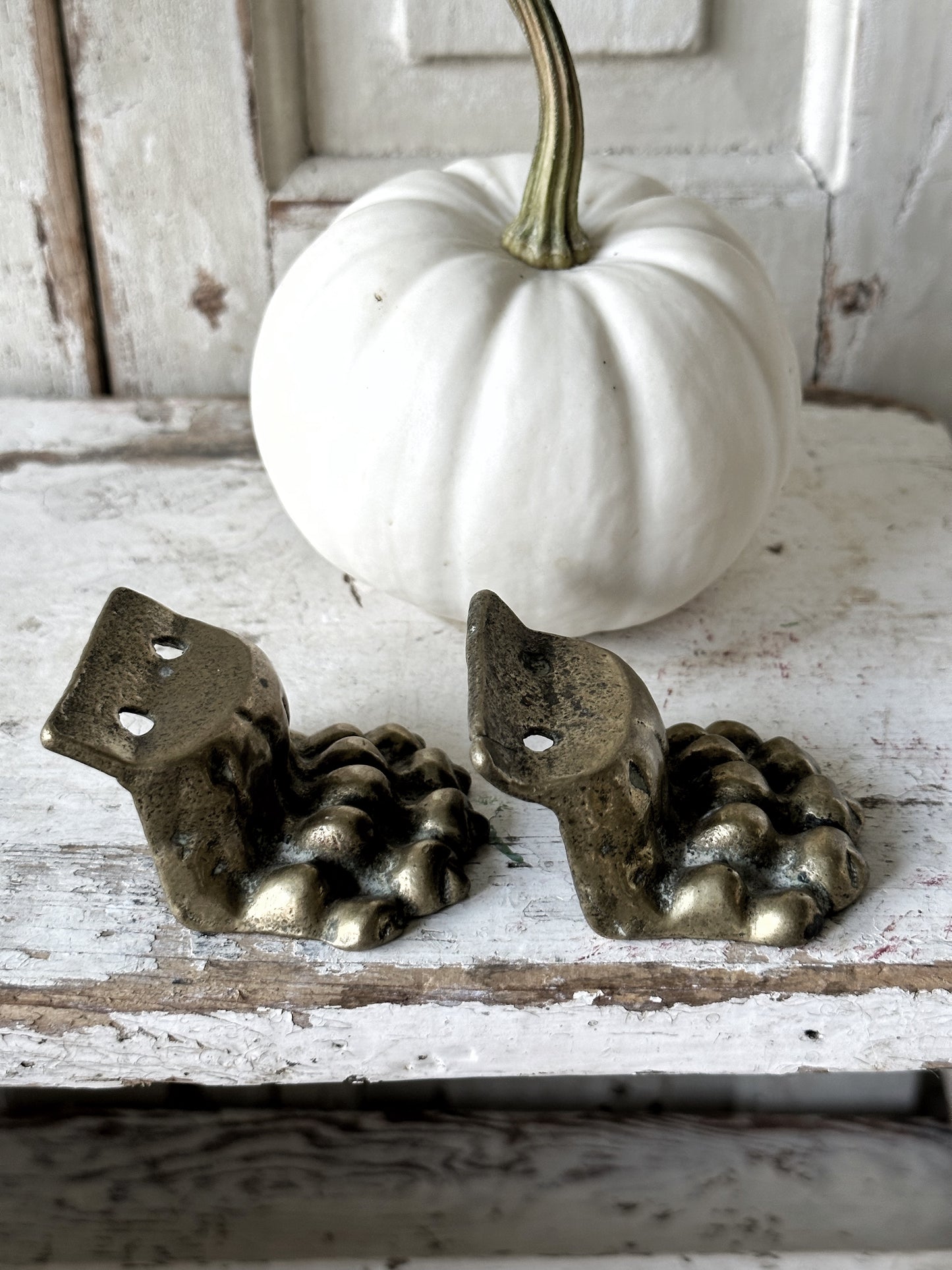 A pair of two antique brass salvaged clawed feet for furniture