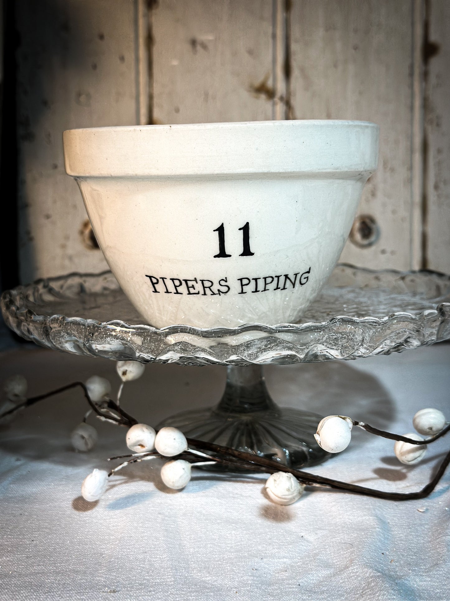A beautiful vintage Illustrated Ironstone pudding bowl with a hand painted quote