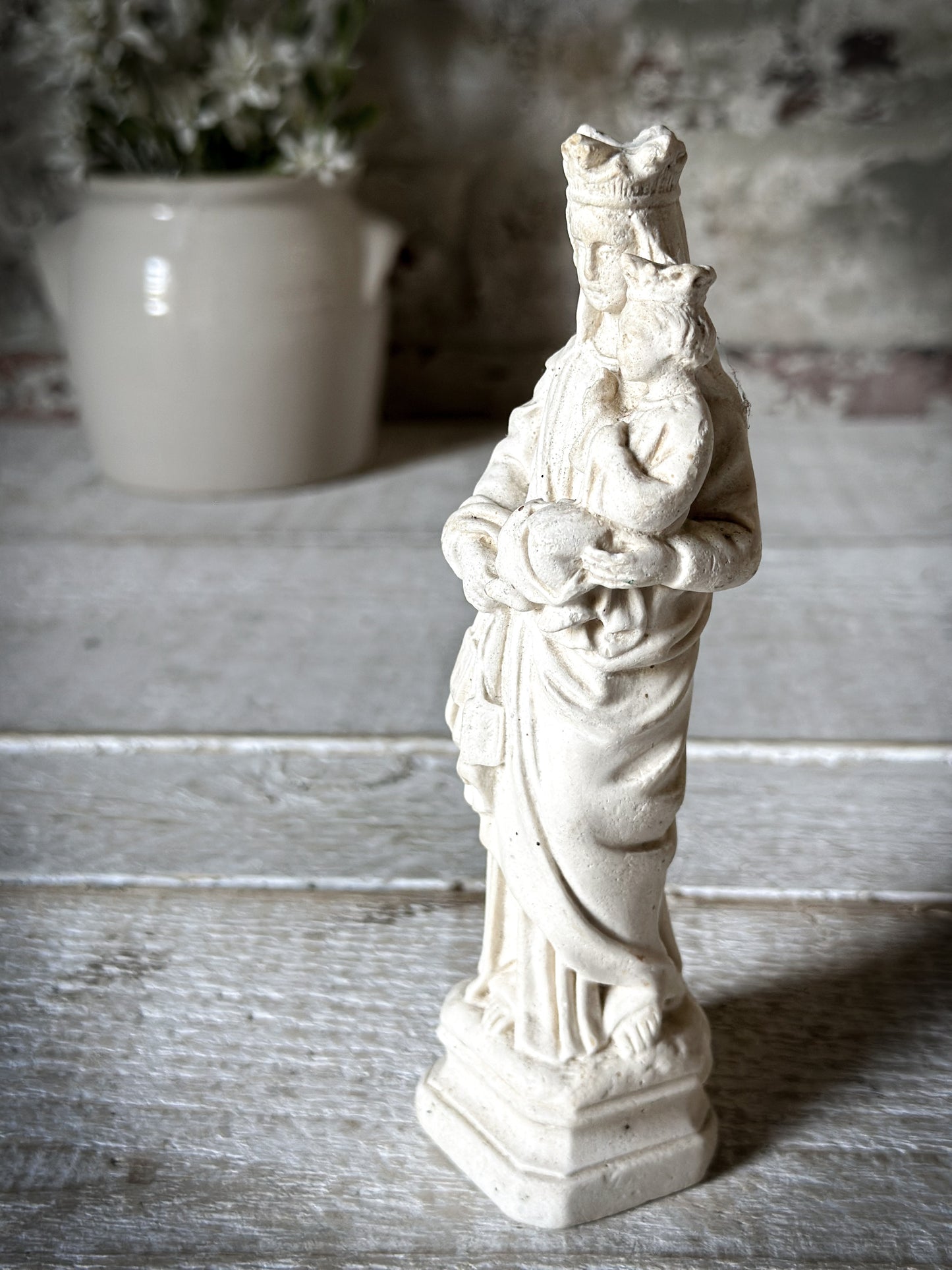 Antique French Chalk Ware Madonna Religious Statue
