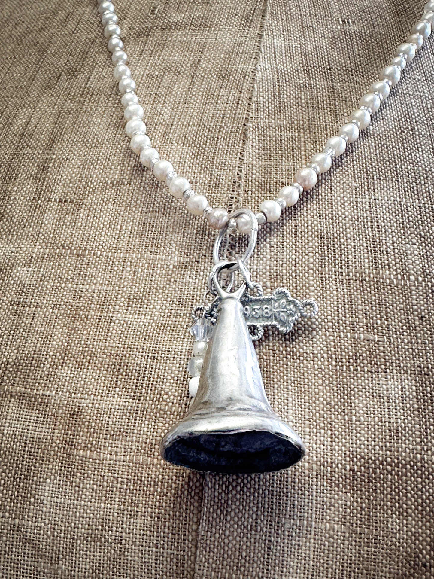 Found Object silver Bell Candle Snuffer Necklace by Jealous Moon Jewellery
