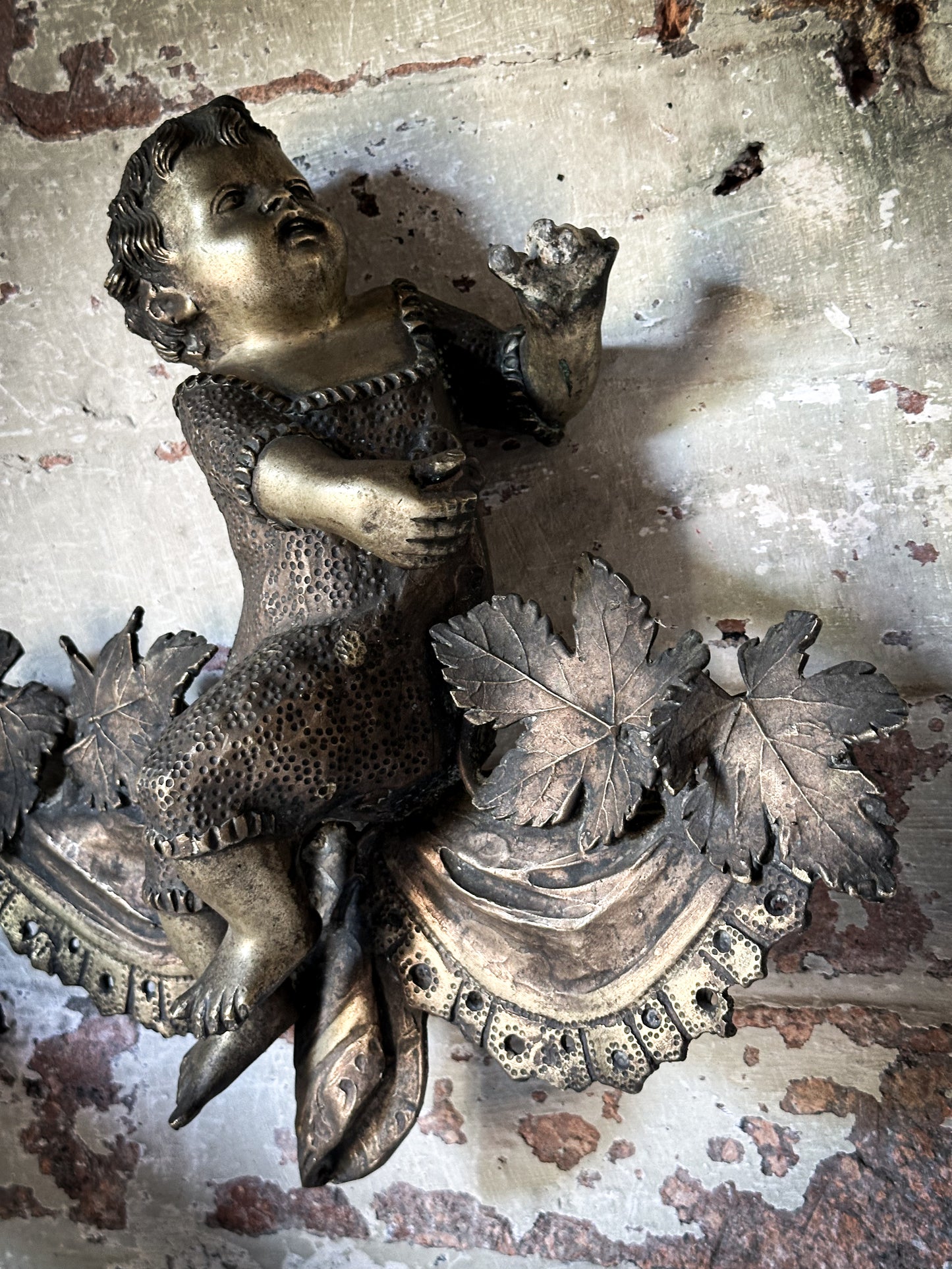 Antique French Brass Cherub Prayer Screen Decoration