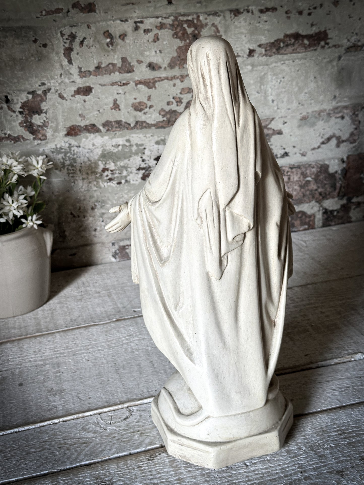 A Tall Antique French Chalk Ware Religious Statue of the Virgin Mary