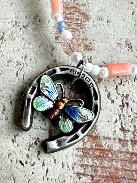 Found Object Antique Silver Butterfly Horseshoe Necklace by Jealous Moon Jewellery