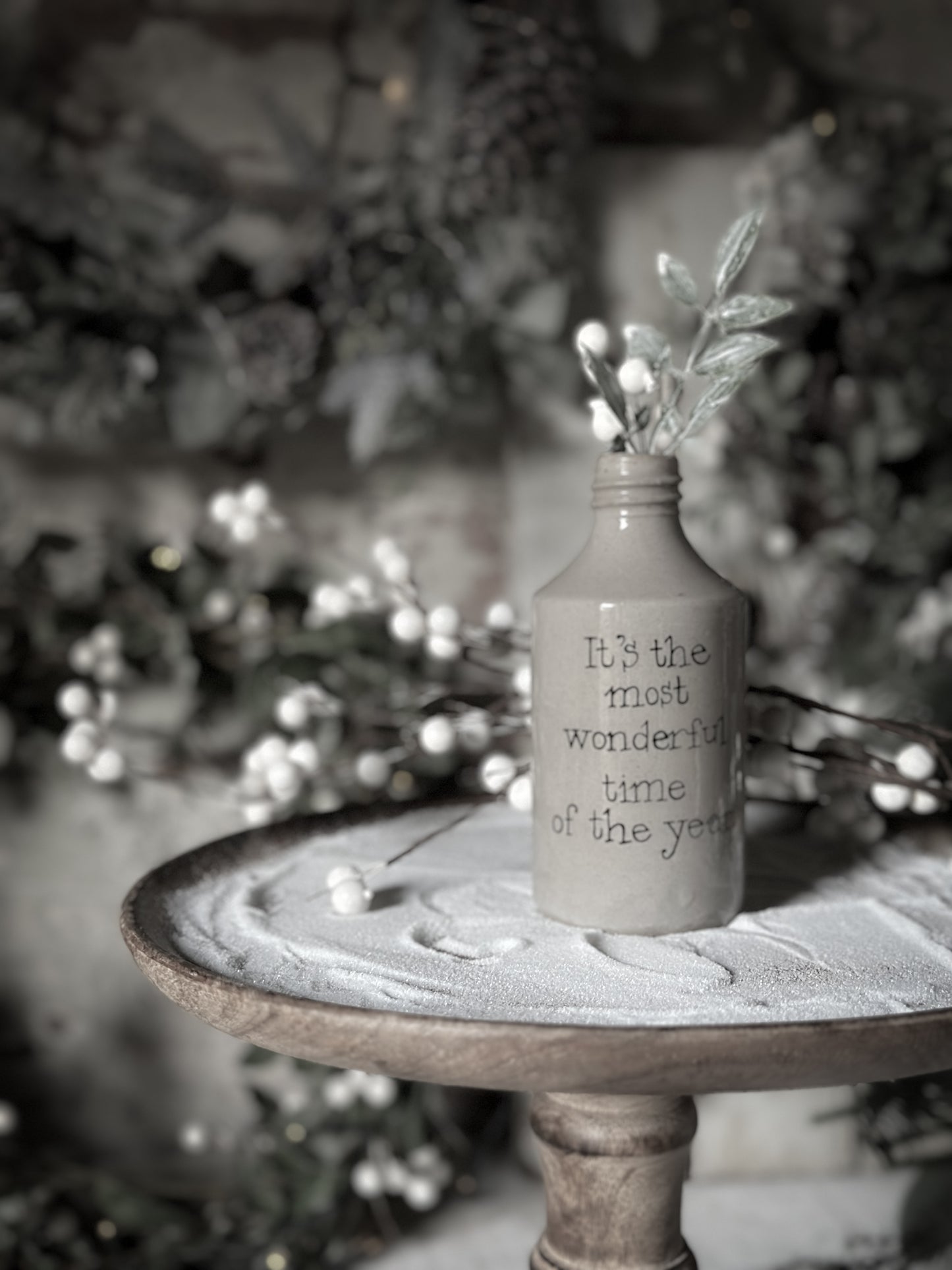 A Victorian unearthed stoneware pottery tall bottle with a hand painted quote