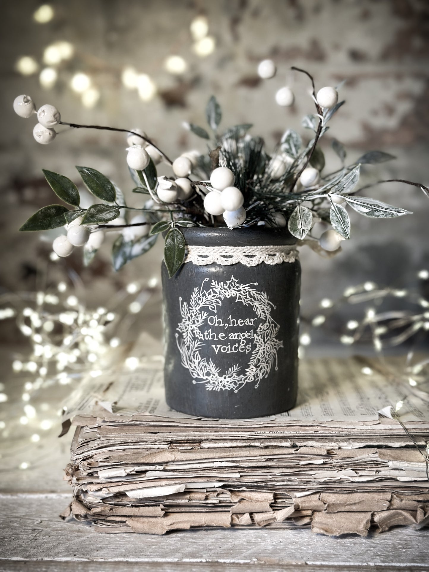 A hand painted and illustrated vintage Victorian Jar