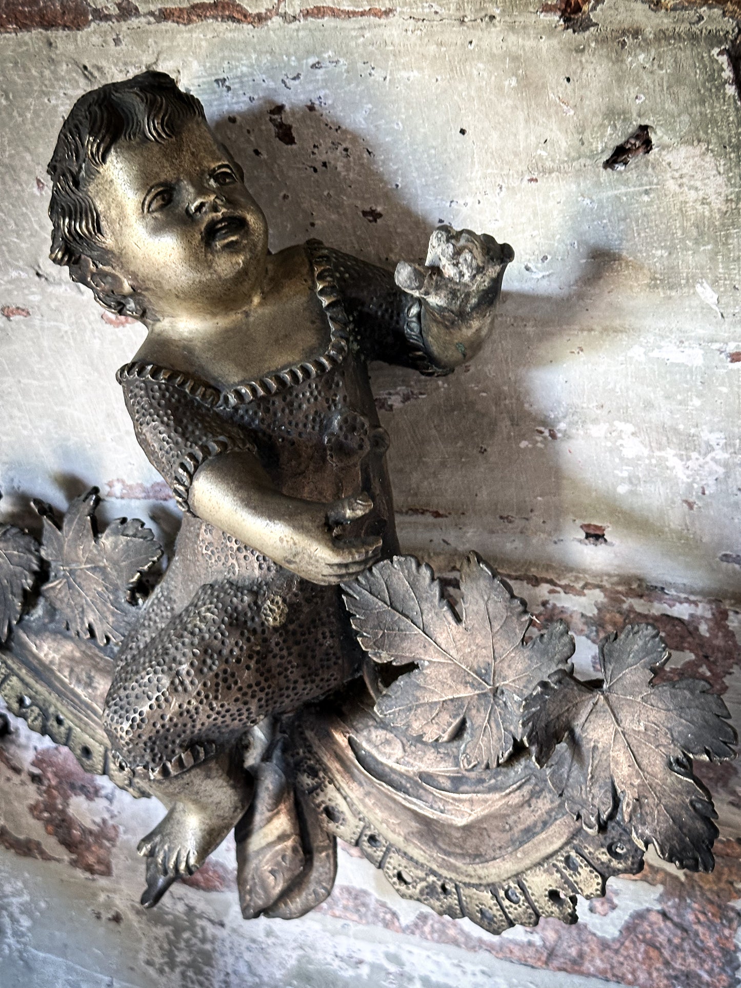 Antique French Brass Cherub Prayer Screen Decoration