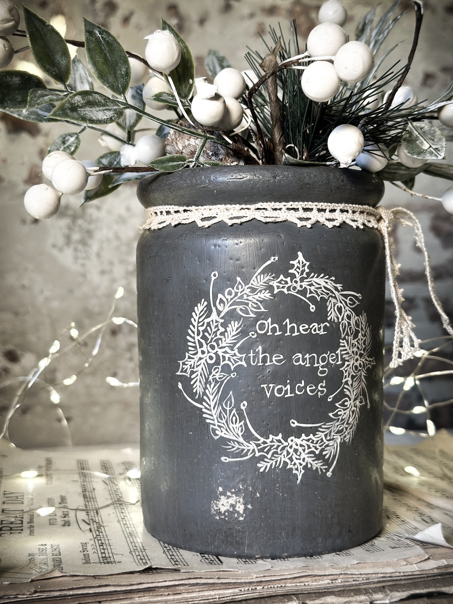 A hand painted and illustrated vintage Victorian Jar