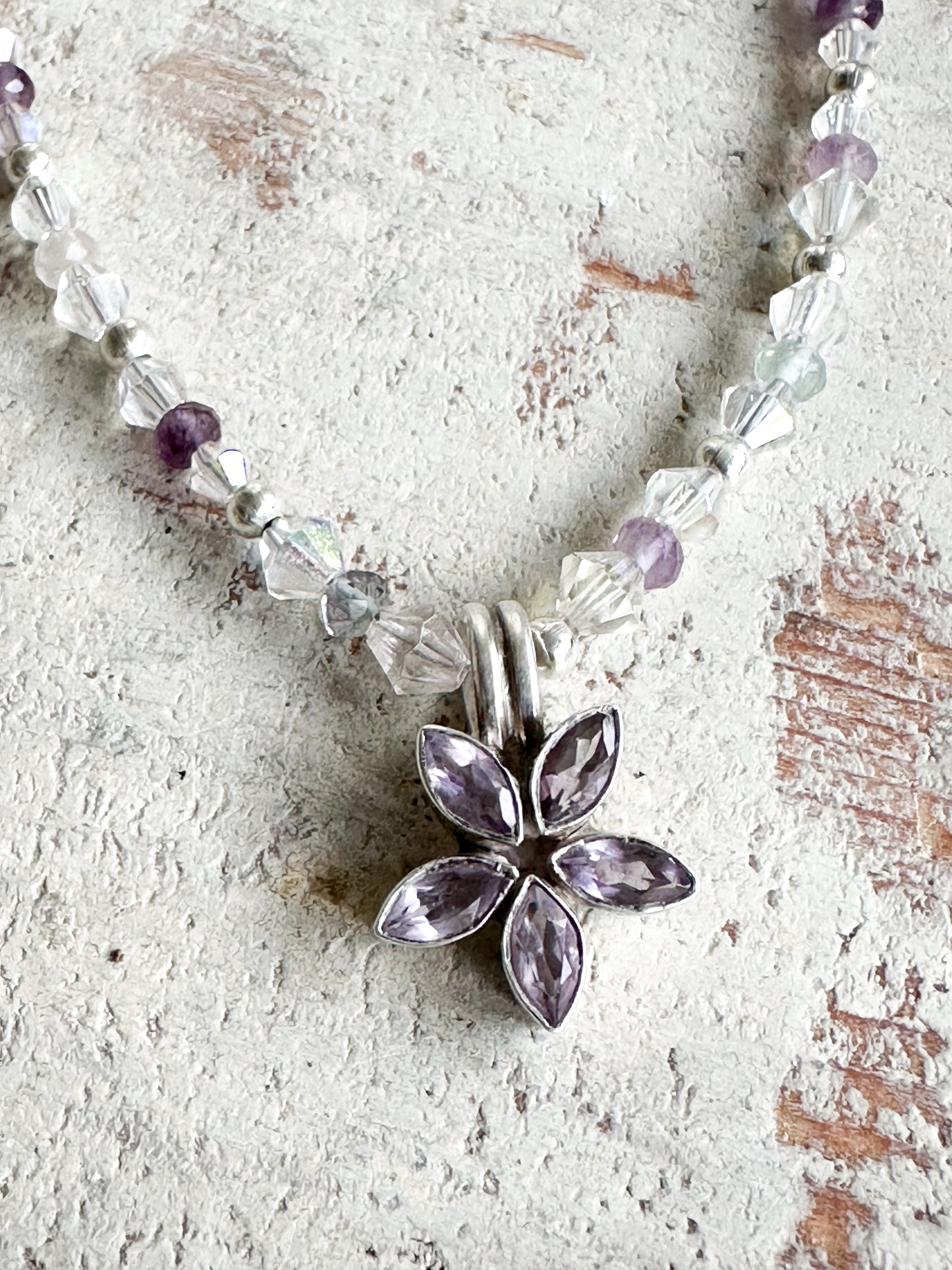 Found Object Antique Silver Amethyst Flower Necklace by Jealous Moon Jewellery