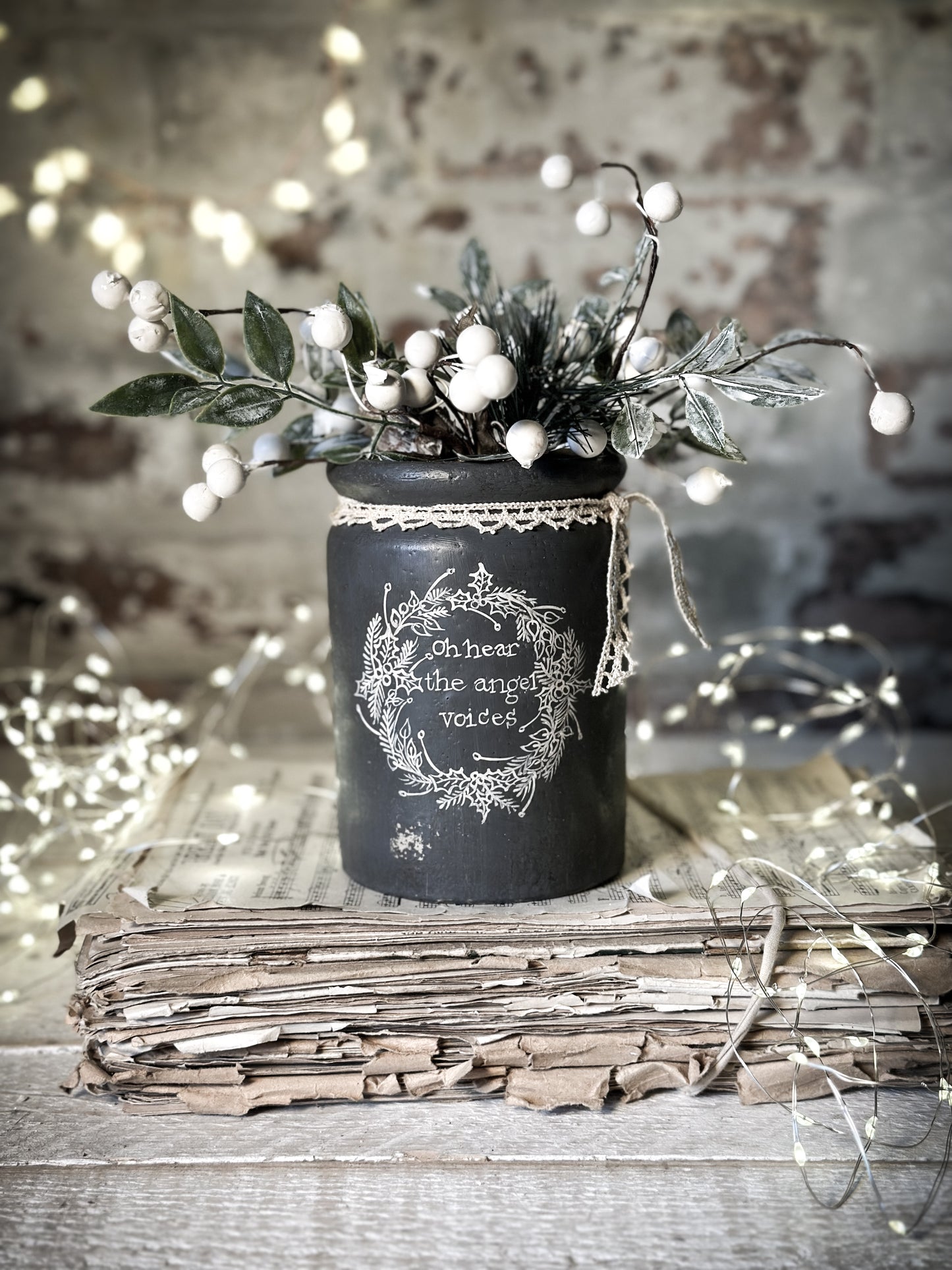 A hand painted and illustrated vintage Victorian Jar