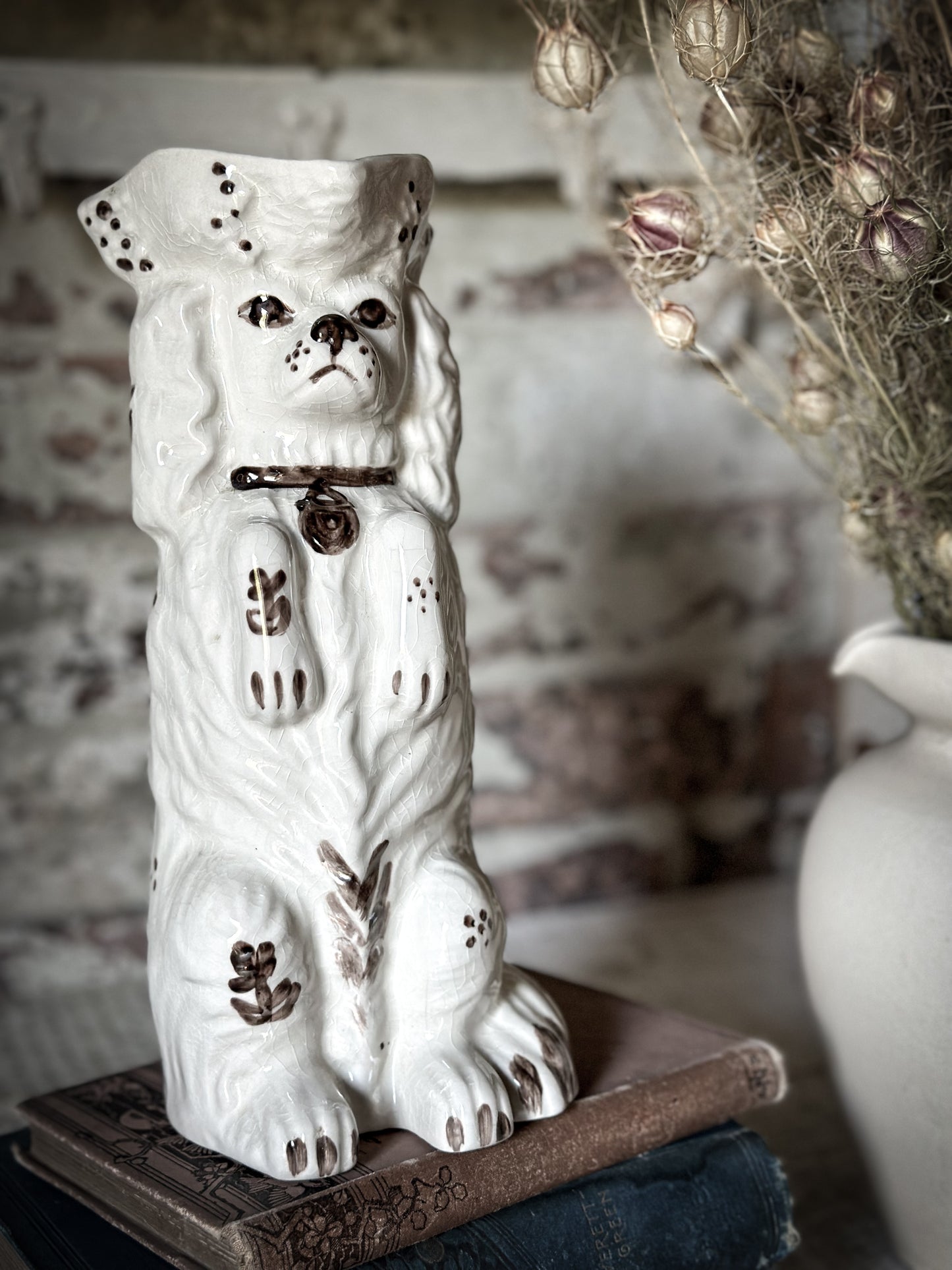 Antique Staffordshire Begging Spaniel in a Tricorn Hat Jug