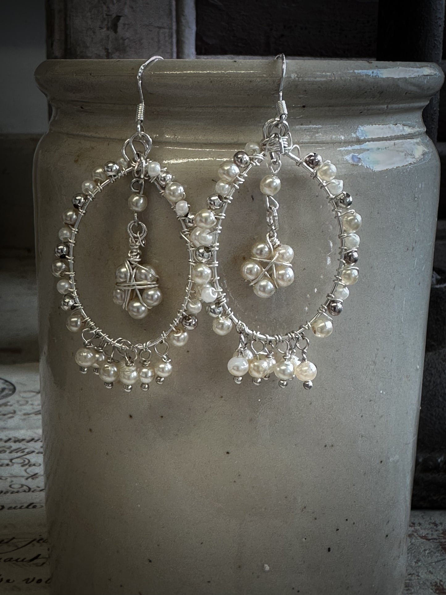 Vintage Pearl beaded Chandelier Daisy Earrings by Jealous Moon Jewellery
