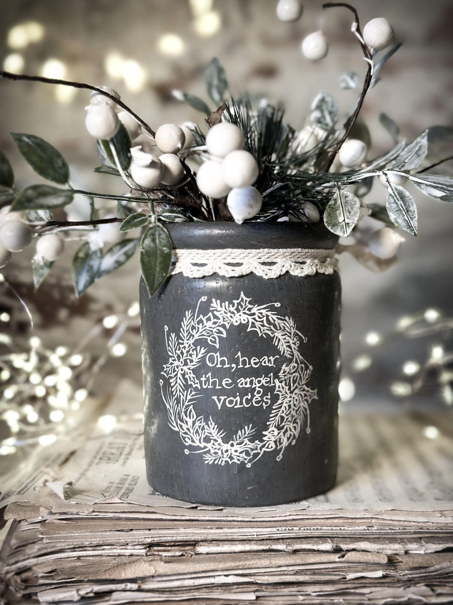 A hand painted and illustrated vintage Victorian Jar