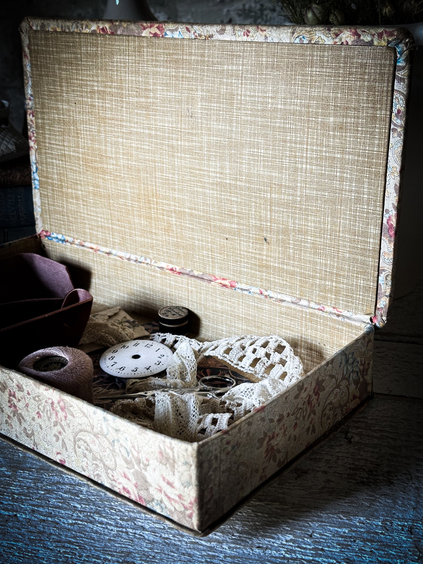 A Pretty French Paisley Fabric Covered Box