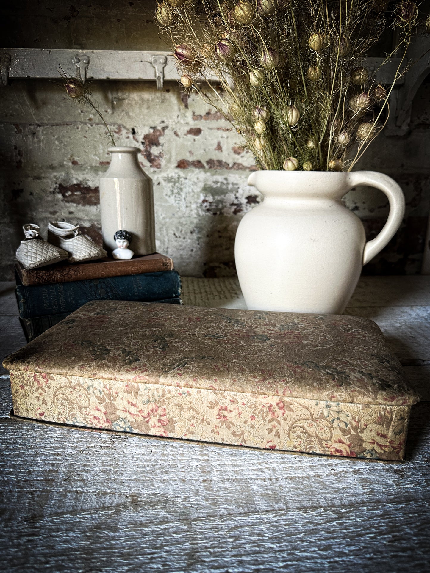 A Pretty French Paisley Fabric Covered Box