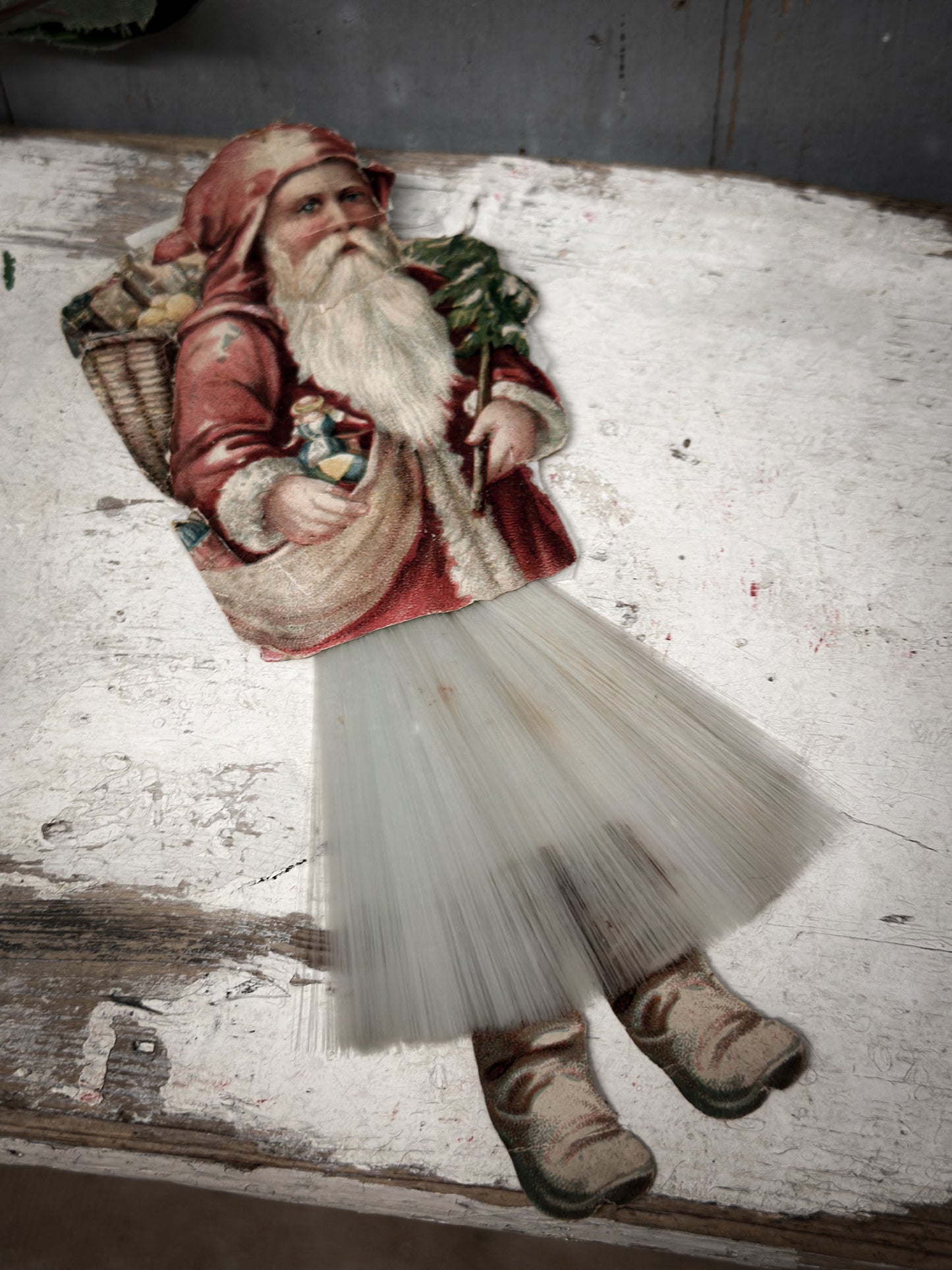 Antique German Father Christmas Ornament with Spun-Glass Skirt (c. 1900–1930)