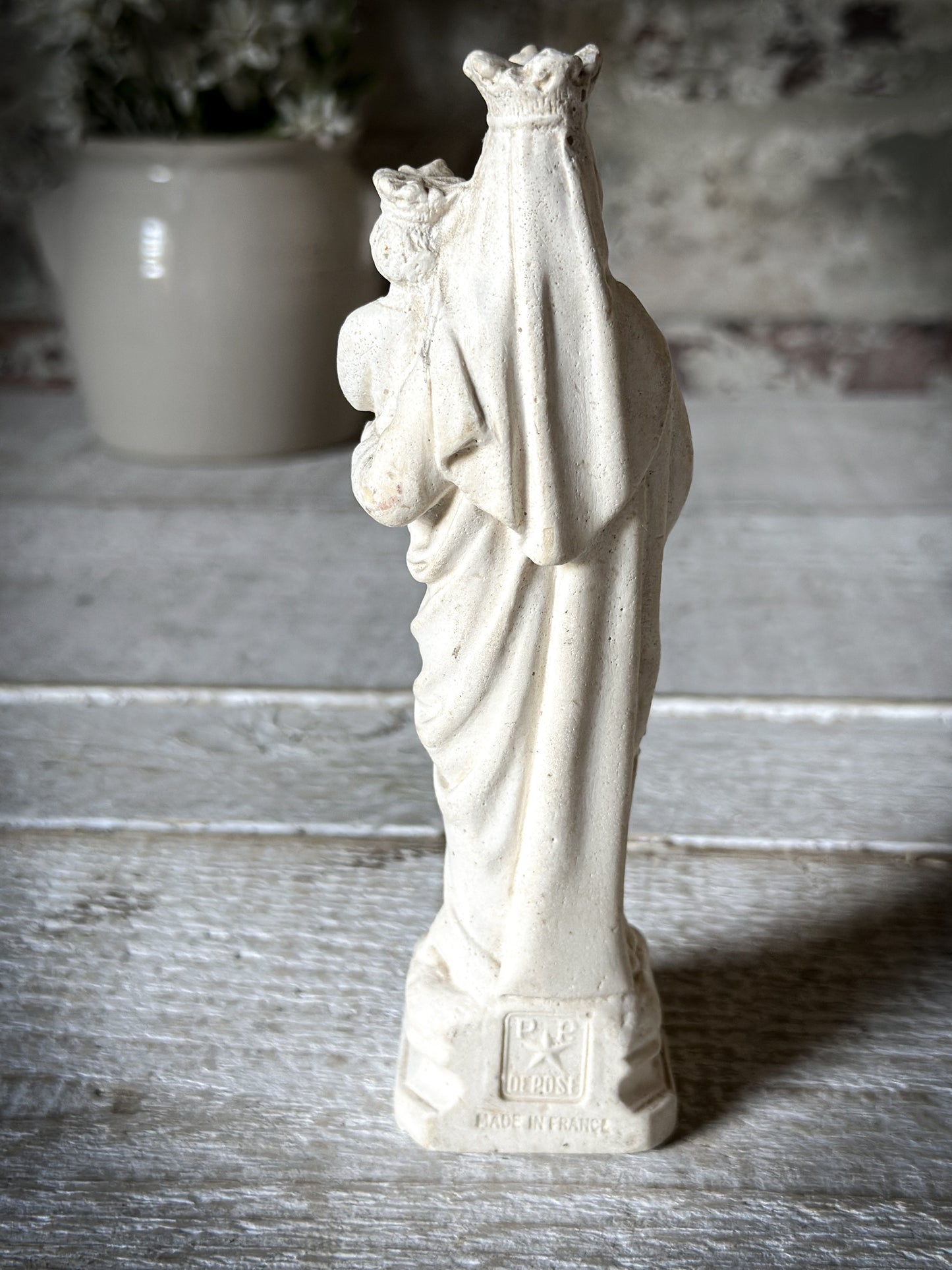 Antique French Chalk Ware Madonna Religious Statue