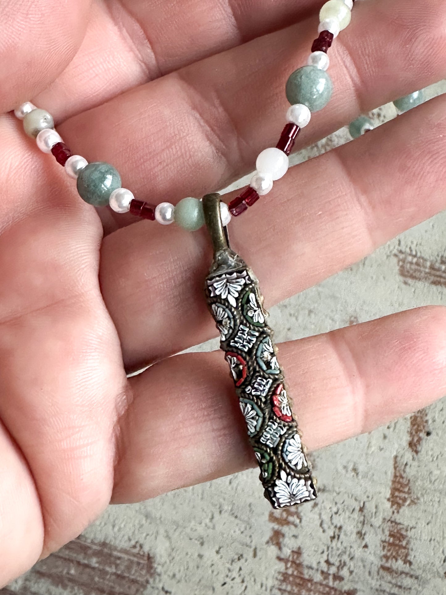 Found Object Antique Micro Mosaic Necklace by Jealous Moon Jewellery