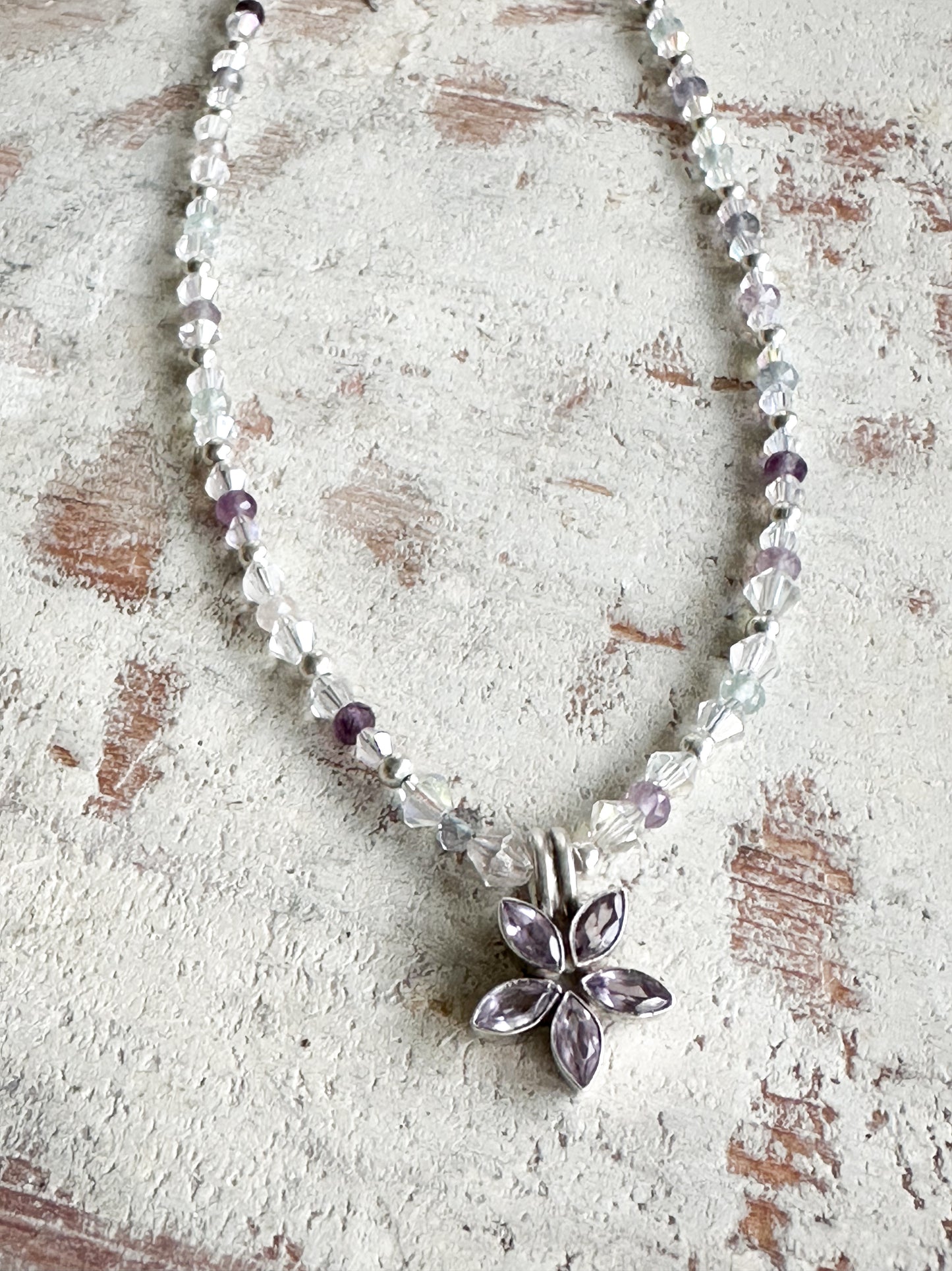 Found Object Antique Silver Amethyst Flower Necklace by Jealous Moon Jewellery