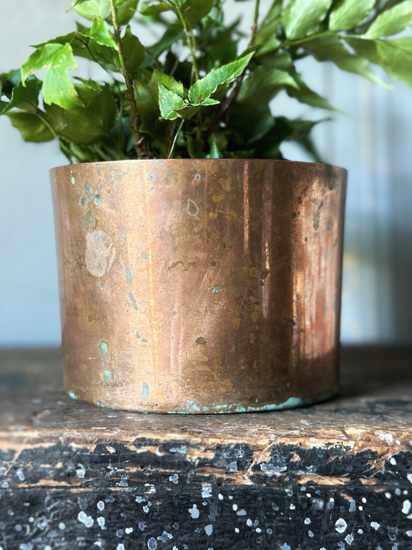 Antique copper soufflé pot