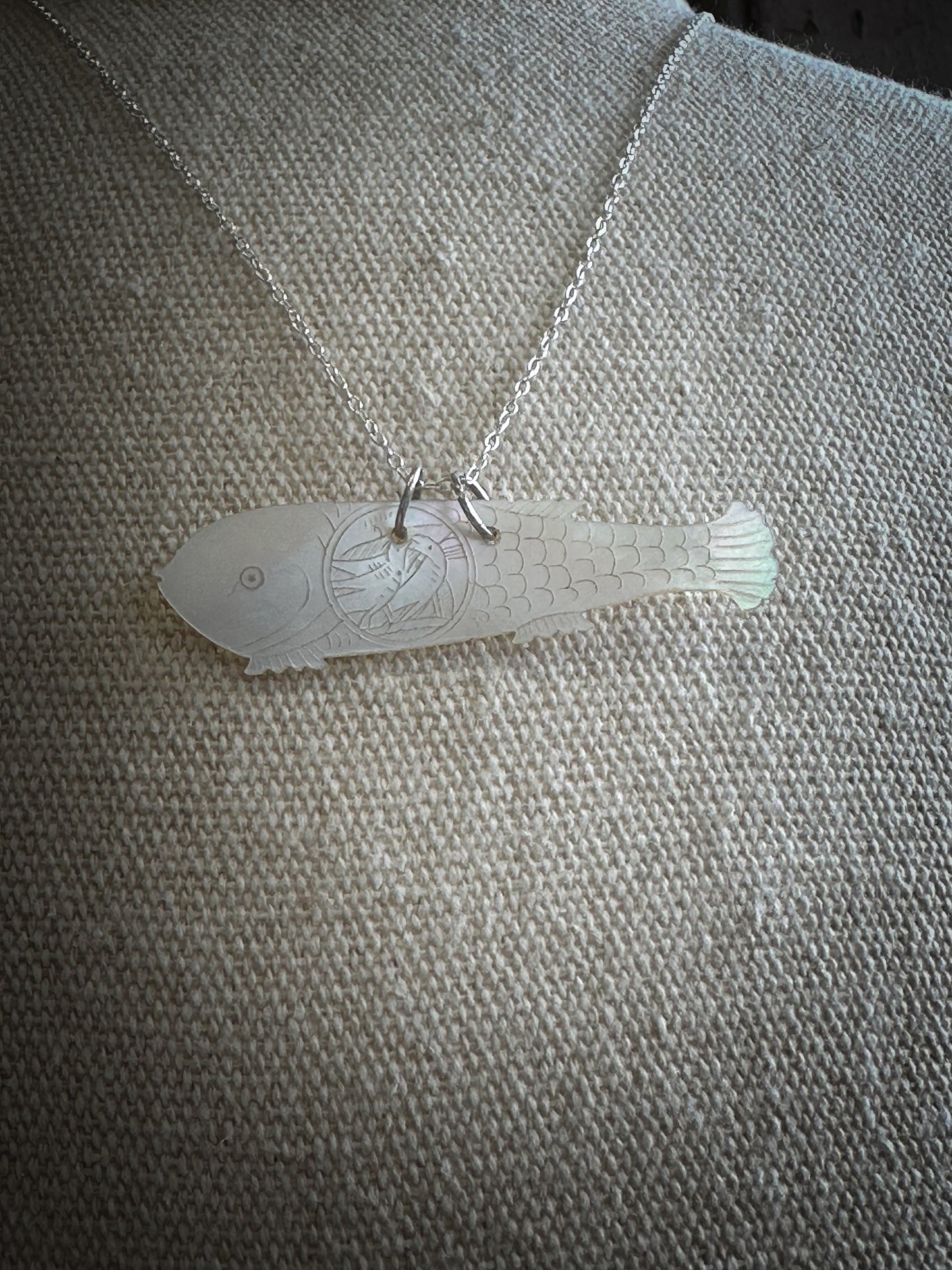Found Object Mother of Pearl Fish Necklace by Jealous Moon Jewellery