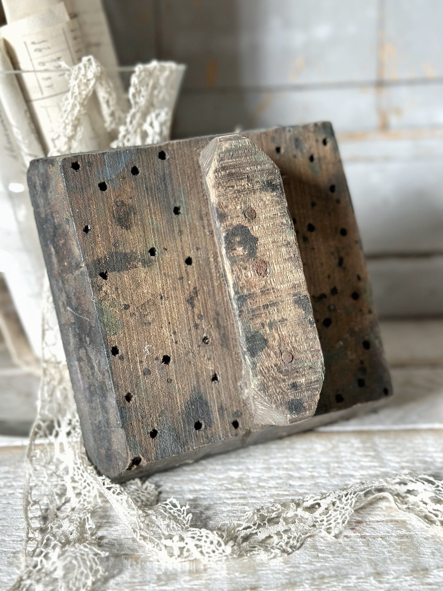 A vintage hand carved indian block print stamp