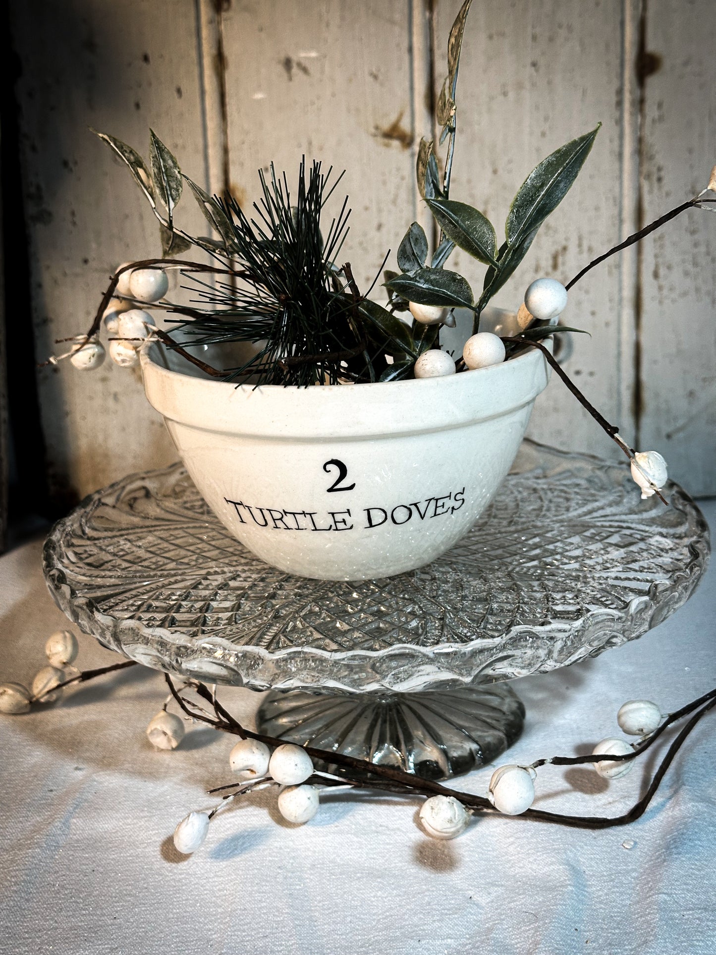 A beautiful vintage Illustrated Ironstone pudding bowl with a hand painted quote