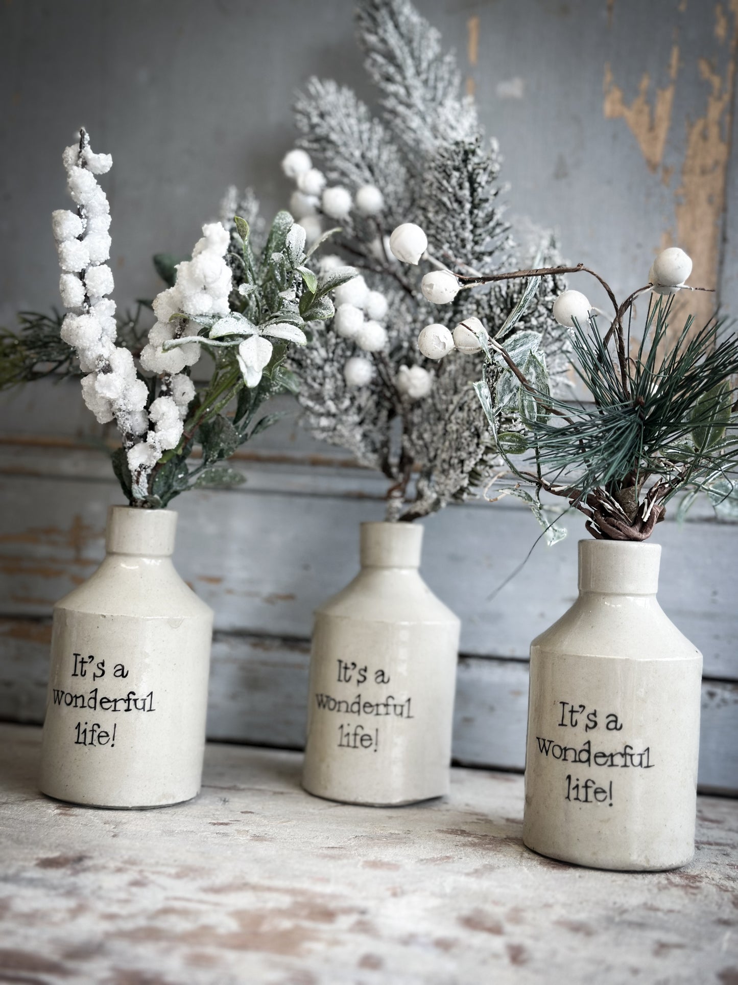 A Hand Painted Mini Victorian Christmas Stoneware Bottle