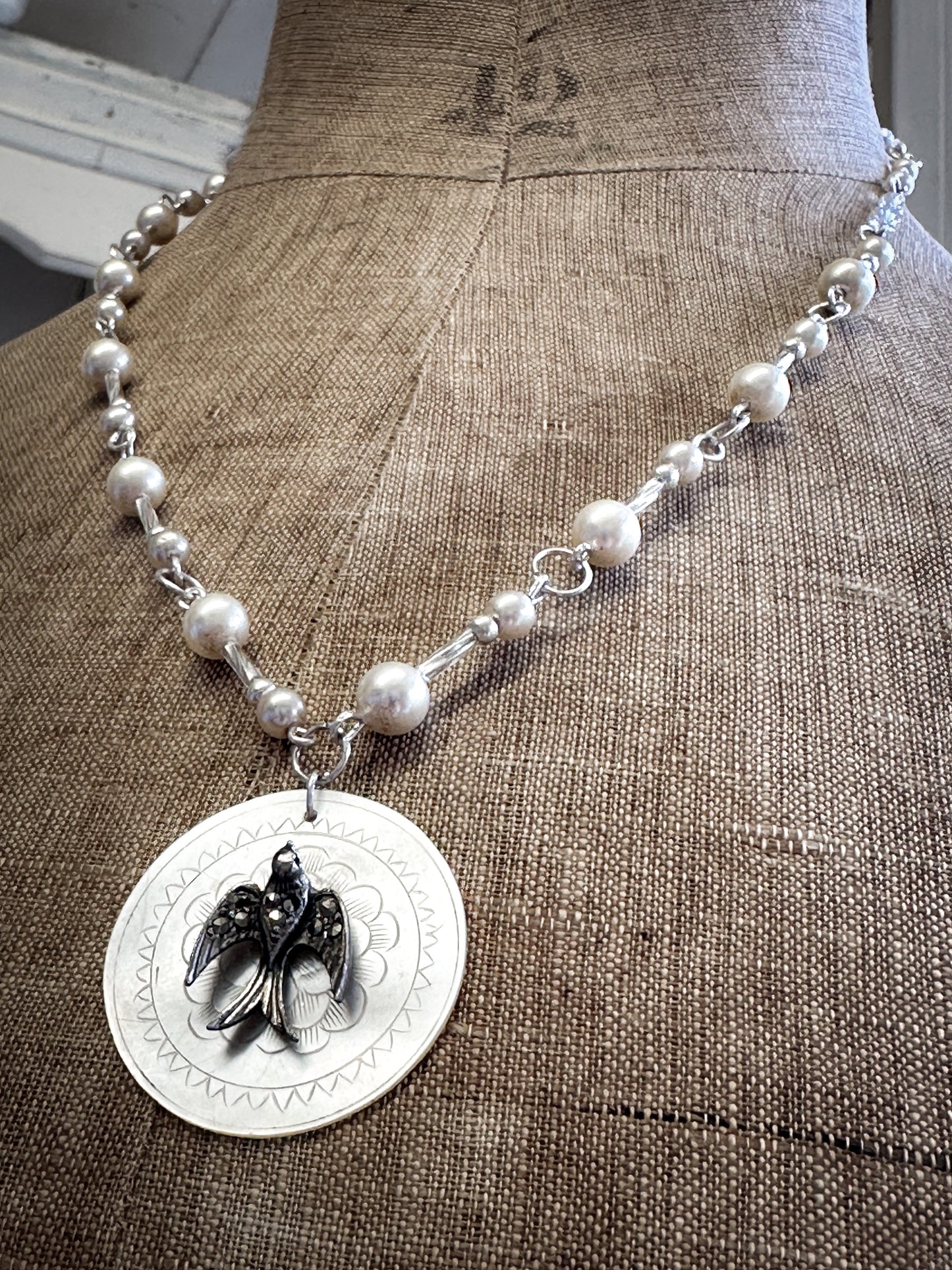 Found Object Mother of Pearl Swallow Necklace by Jealous Moon Jewellery