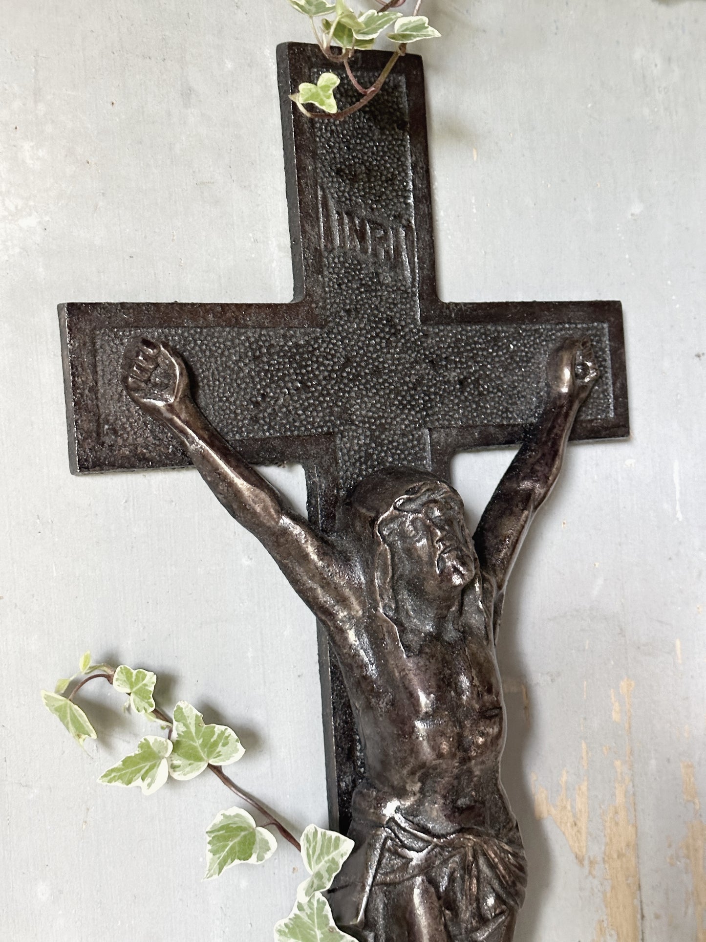 A striking large antique French cast iron altar cross