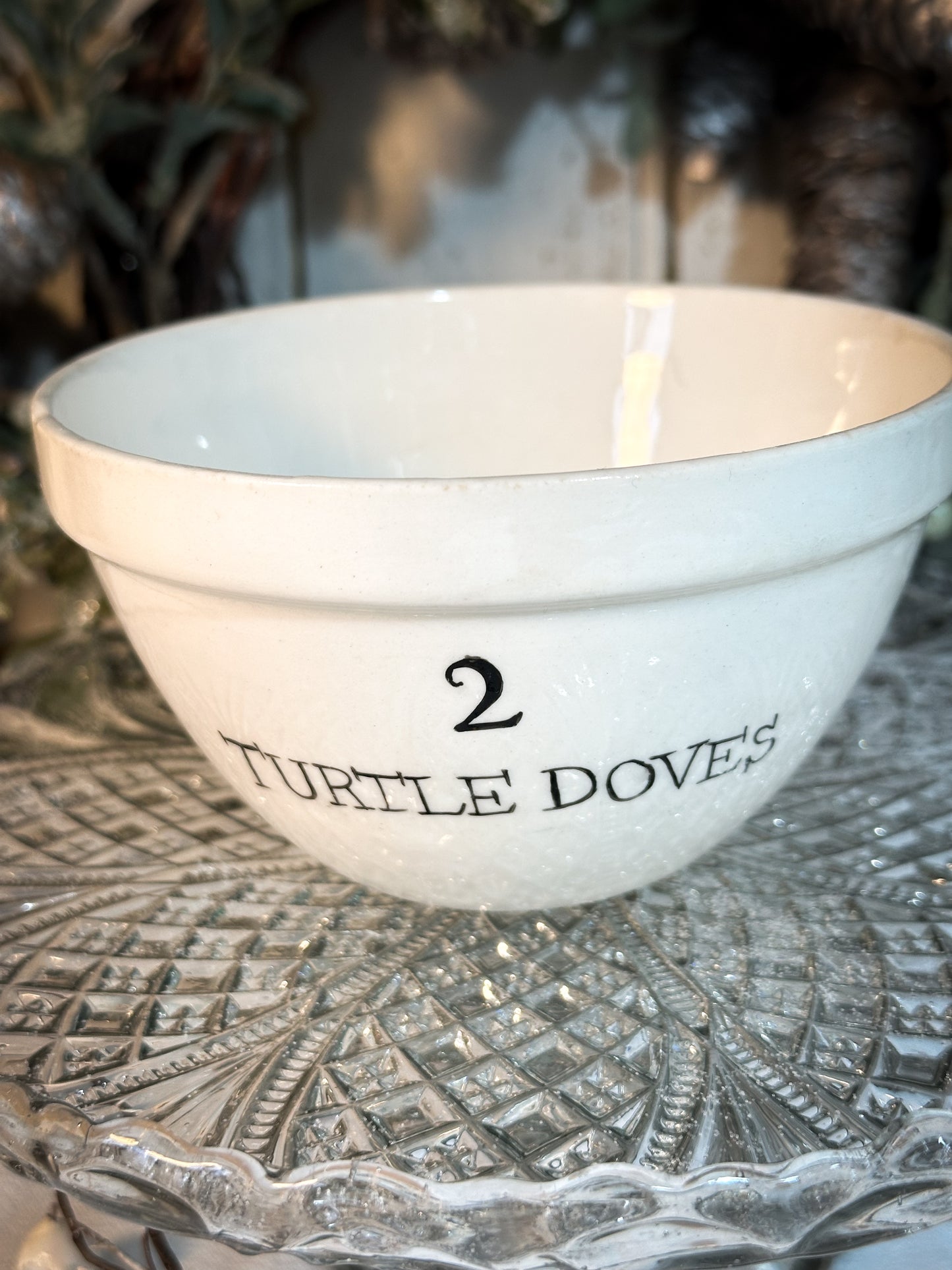 A beautiful vintage Illustrated Ironstone pudding bowl with a hand painted quote