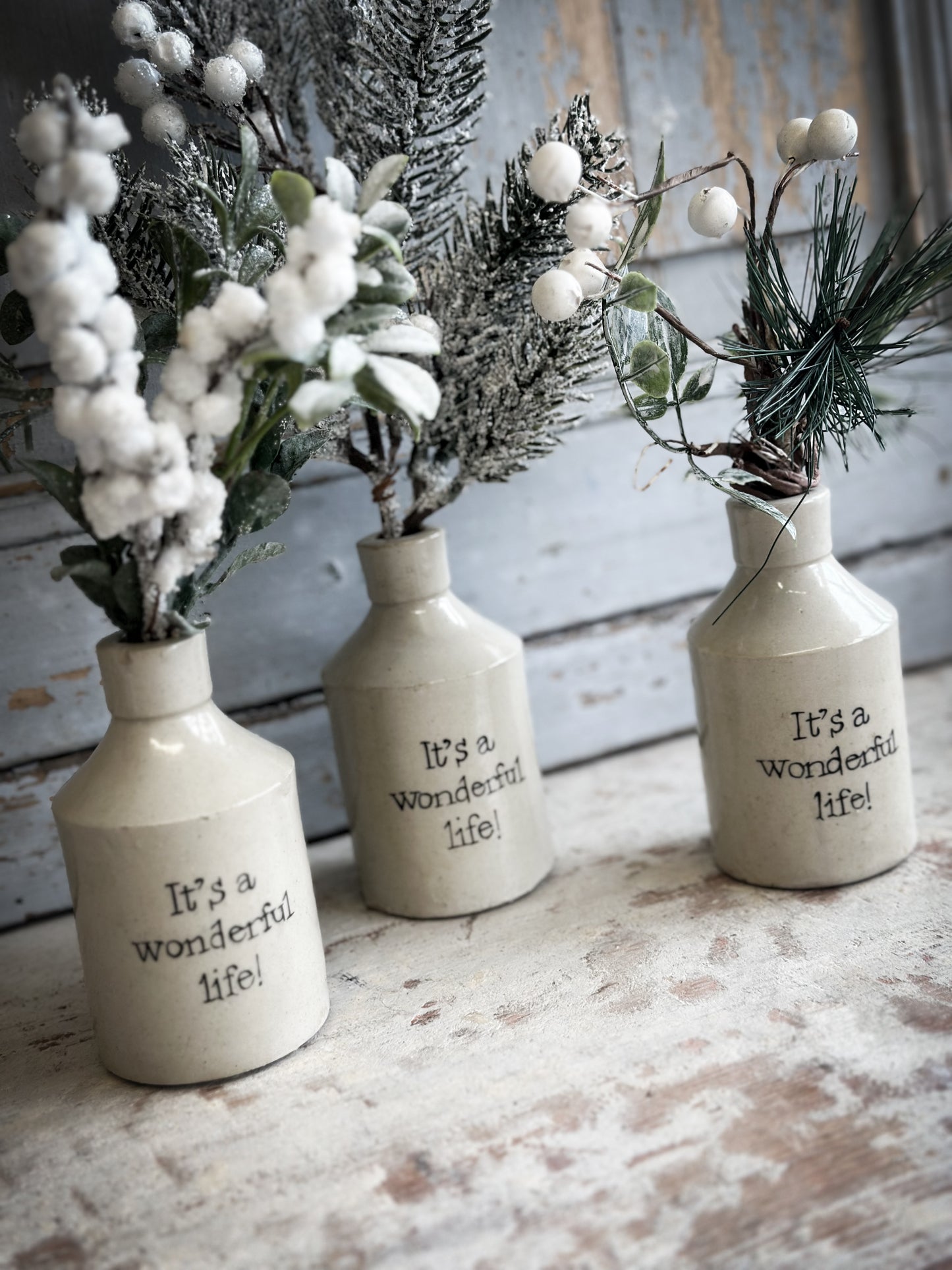 A Hand Painted Mini Victorian Christmas Stoneware Bottle