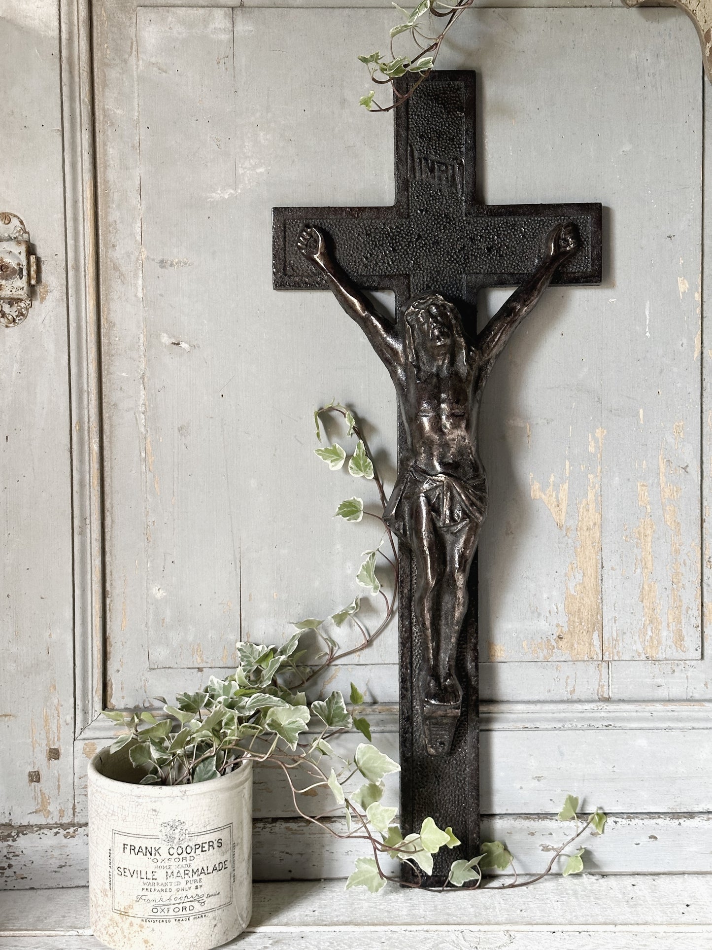 A striking large antique French cast iron altar cross