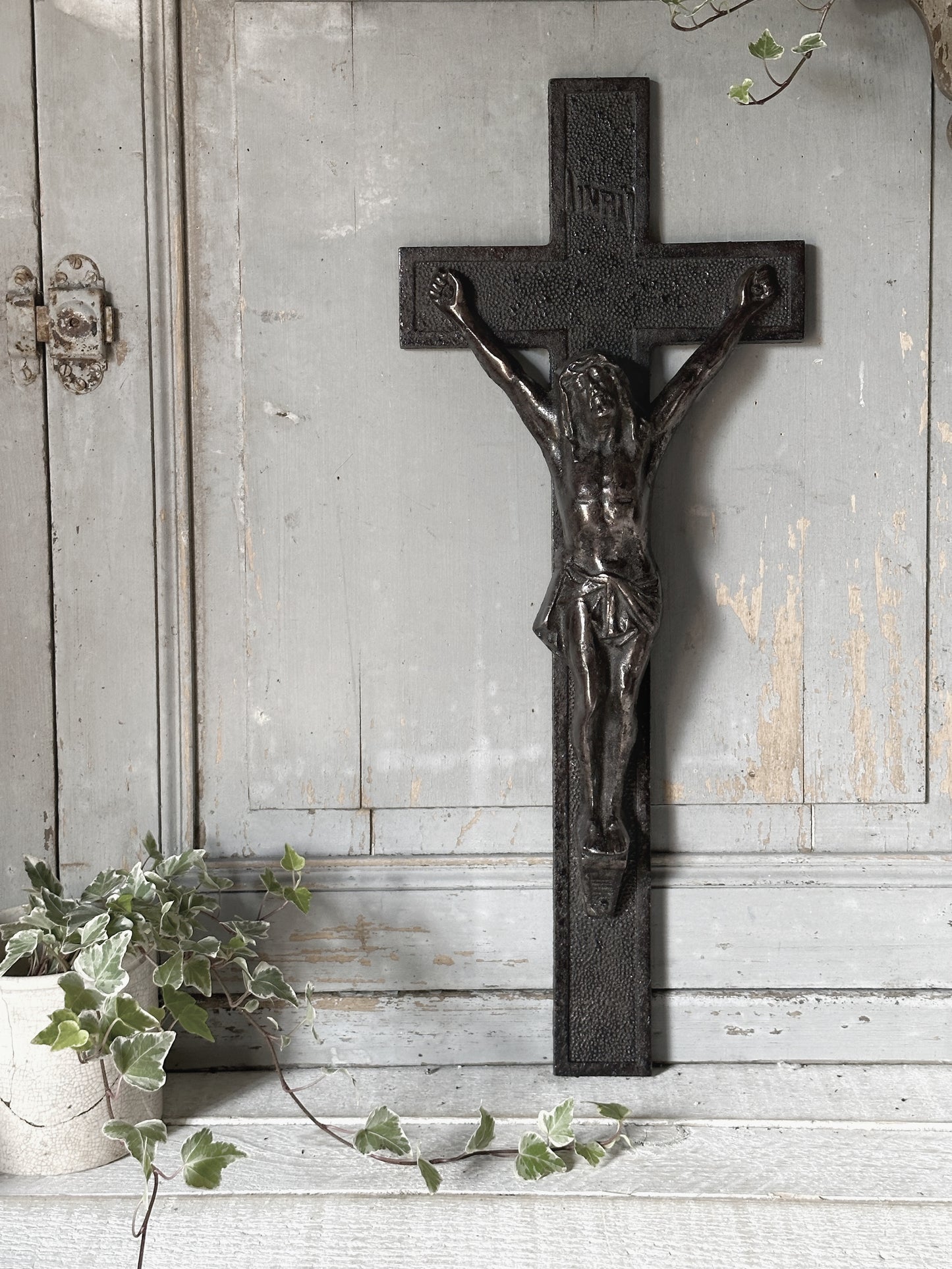 A striking large antique French cast iron altar cross